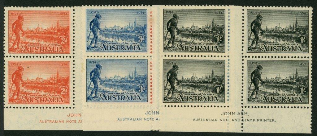 Australia SG 147a-9a 1934 Victoria Centenary Set Perf 11½ imprint blocks of 4 MUH
