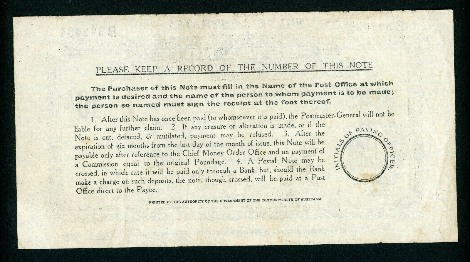 Australia South Australia10/-  Postal Note banknote postal stationery Mt Gambier - Image 2