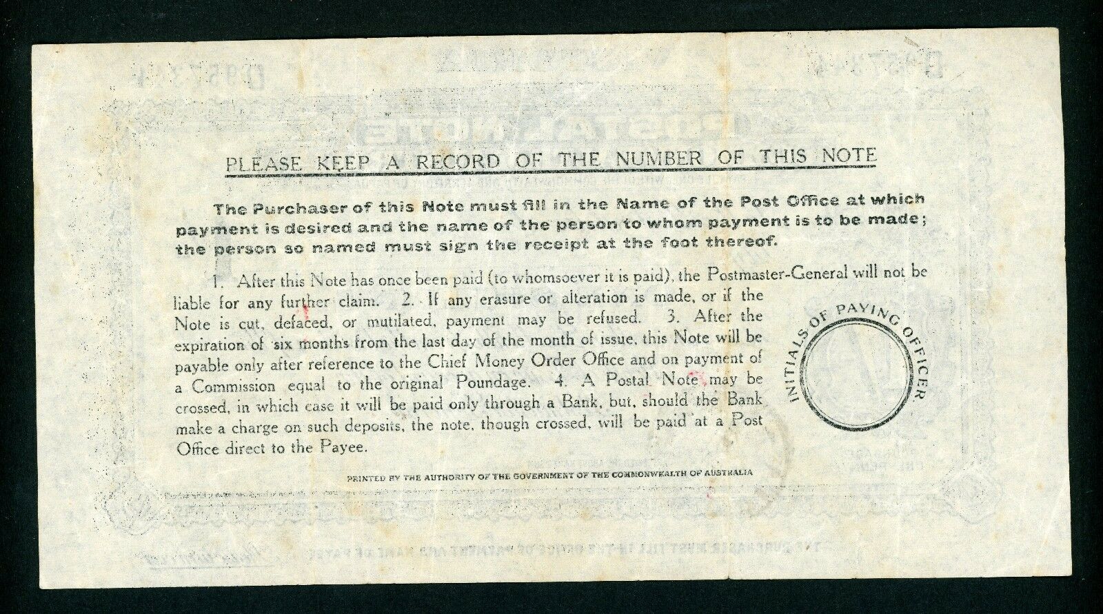 Australia Victoria 1/- Postal Note banknote postal stationery use Shepparton1949 - Image 2