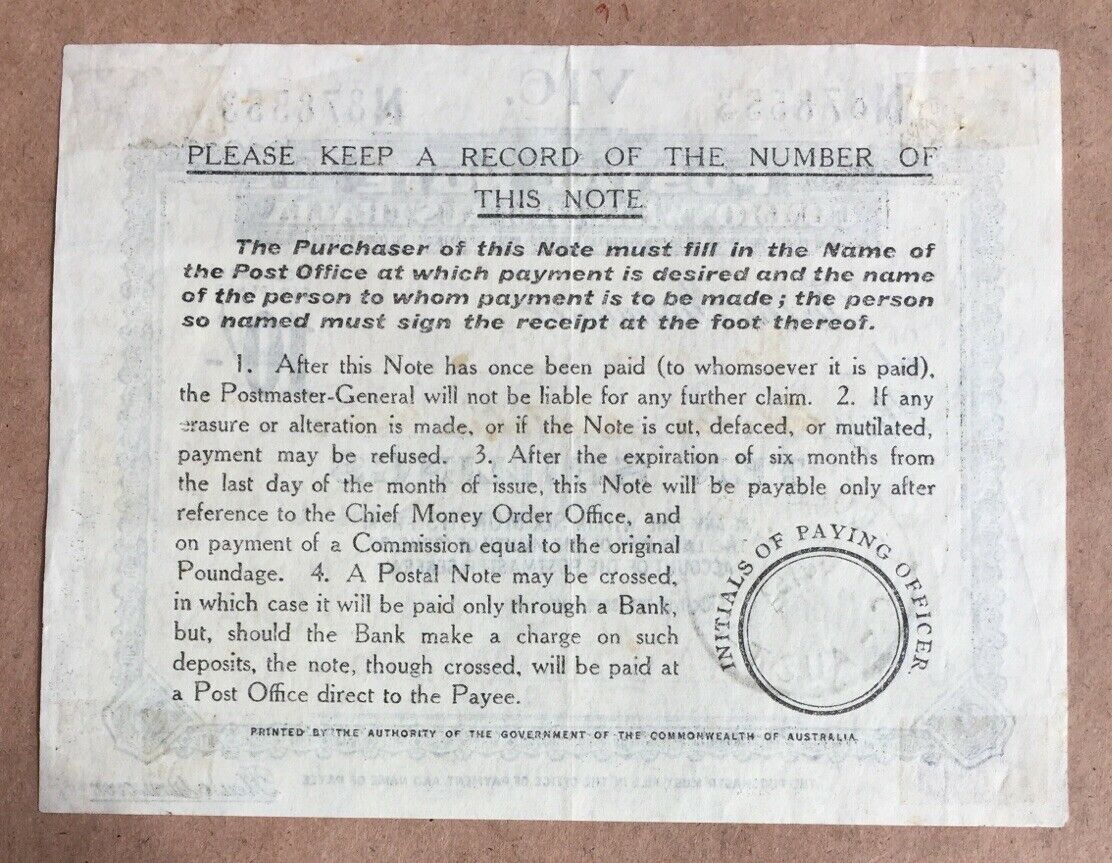 Australia Victoria 10/- Postal Note banknote postal stationery Canc. Collins St - Image 2