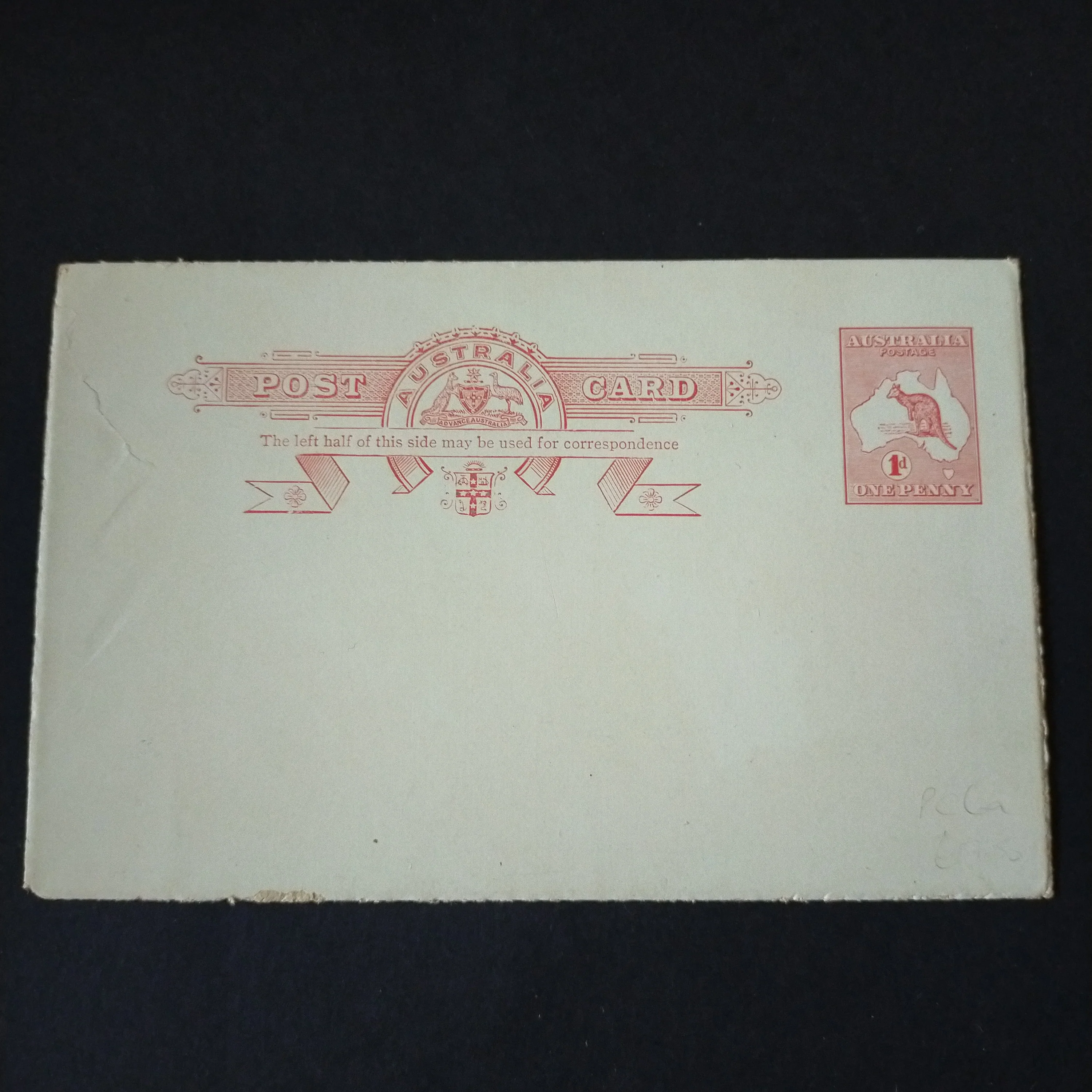 Australia 1d Kangaroo Postcard Rough Edges Mint