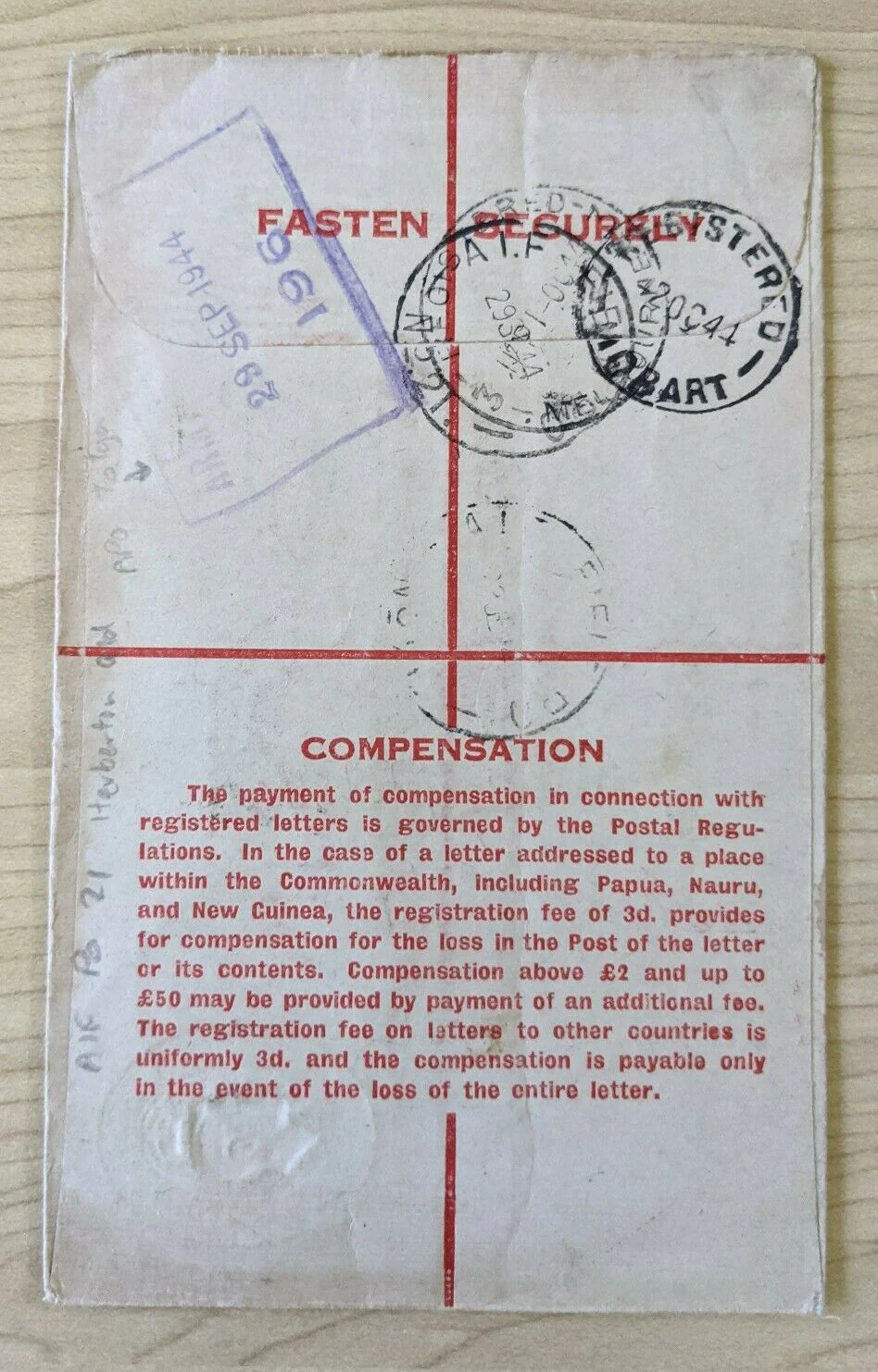 Australia WWII Military Mail Registered Passed By Censor to Tattersalls Tasmania - Image 2