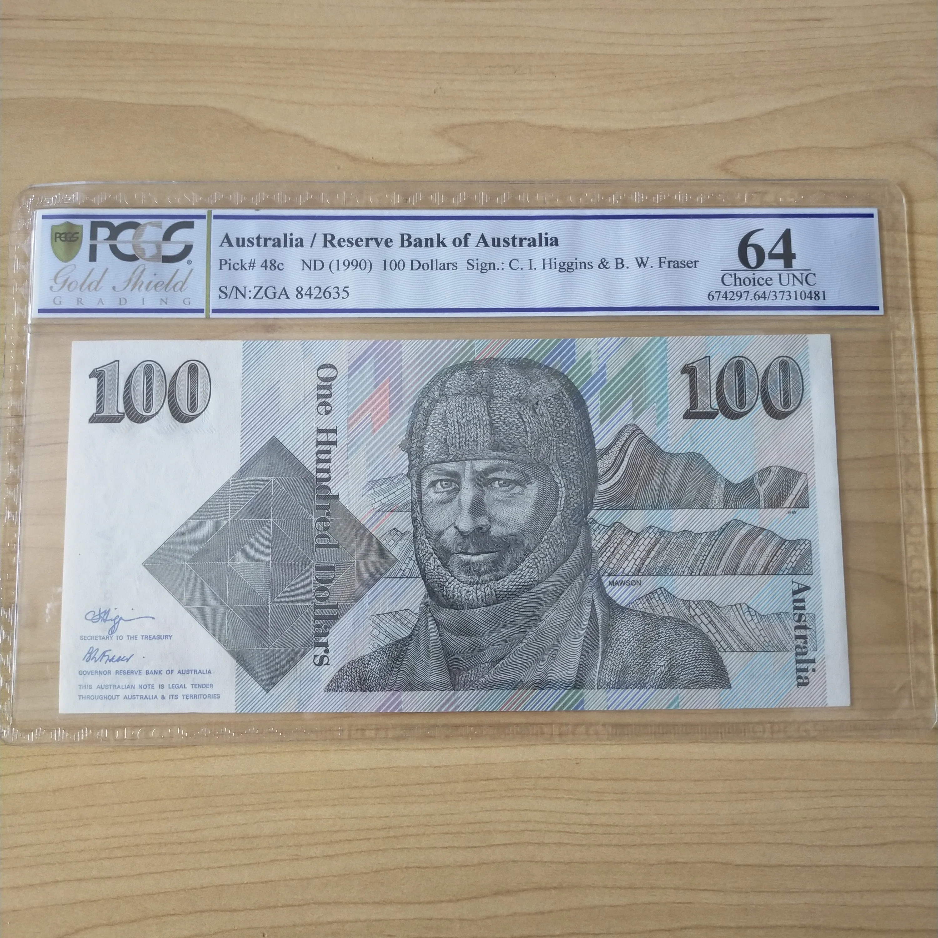 Australia 1990 R612 $100 Higgins Fraser PCGS Graded Choice Unc 64 Banknote
