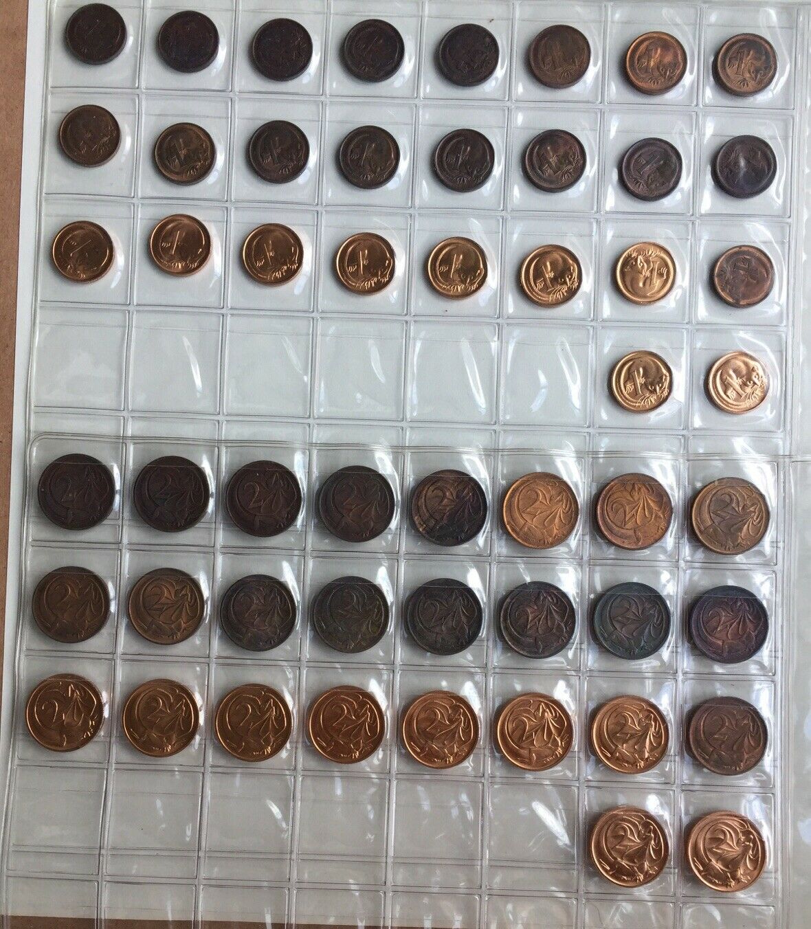 Australia 1c & 2c, One Cent & Two Cents 1966 to 1989 Uncirculated BU 44 Coins - Image 2
