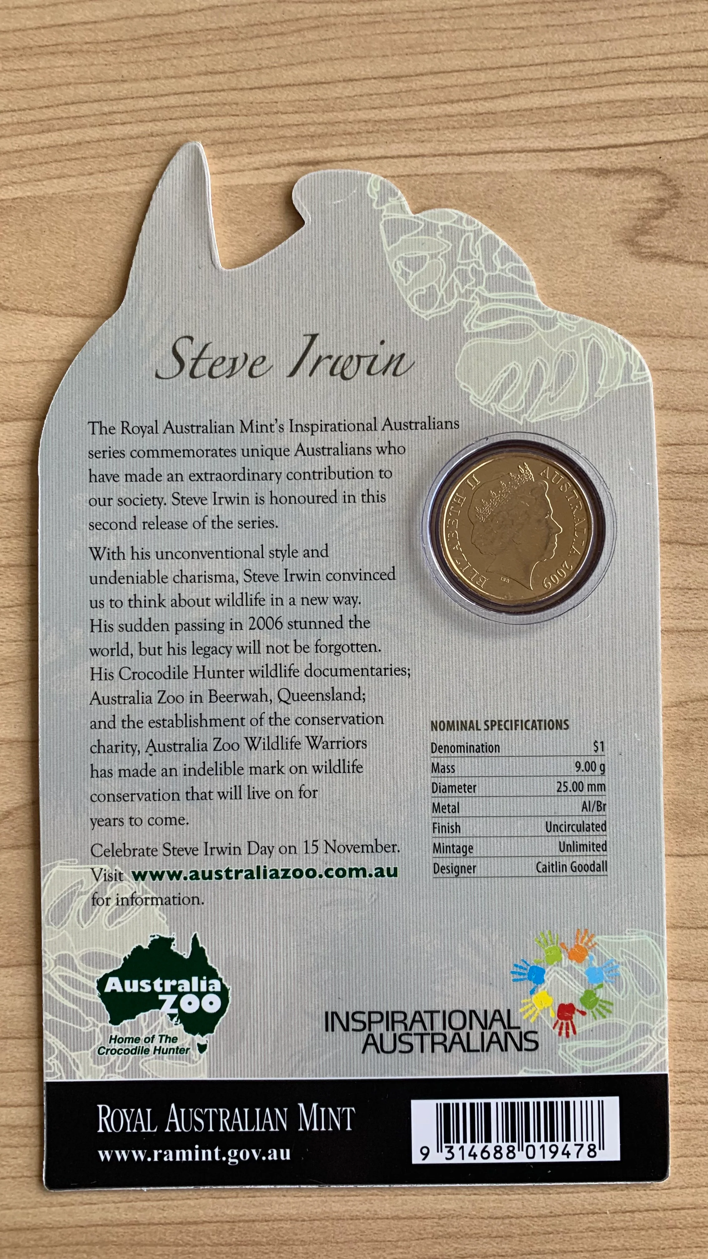 Australian 2009 Royal Australian Mint $1 Steve Irwin Uncirculated Coin - Image 2