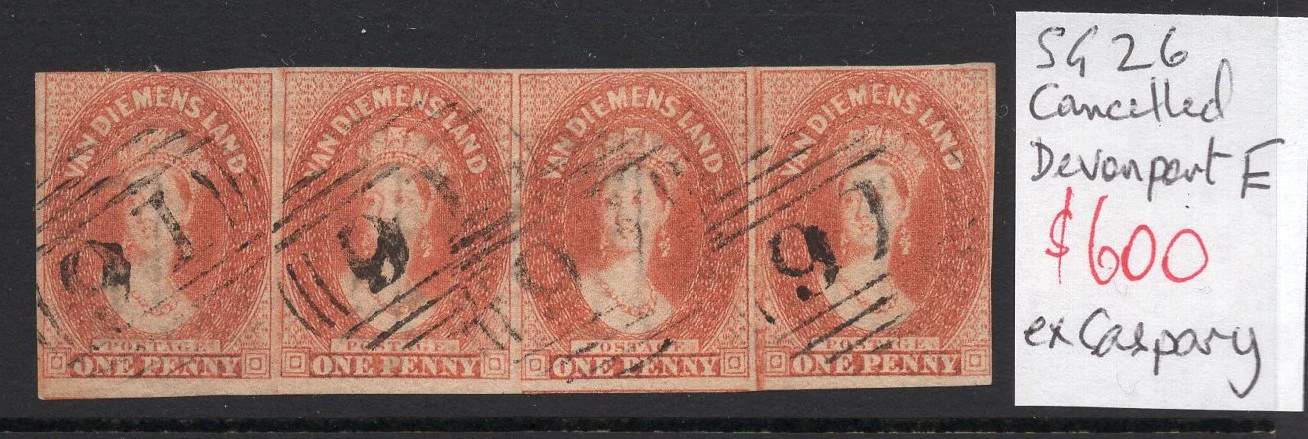 Australian States Tasmania SG 26 1d Red Brown strip of 4
