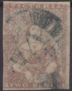 Australian States Victoria 2d Half Length Stamp 47 Unrecorded Blue Cancel
