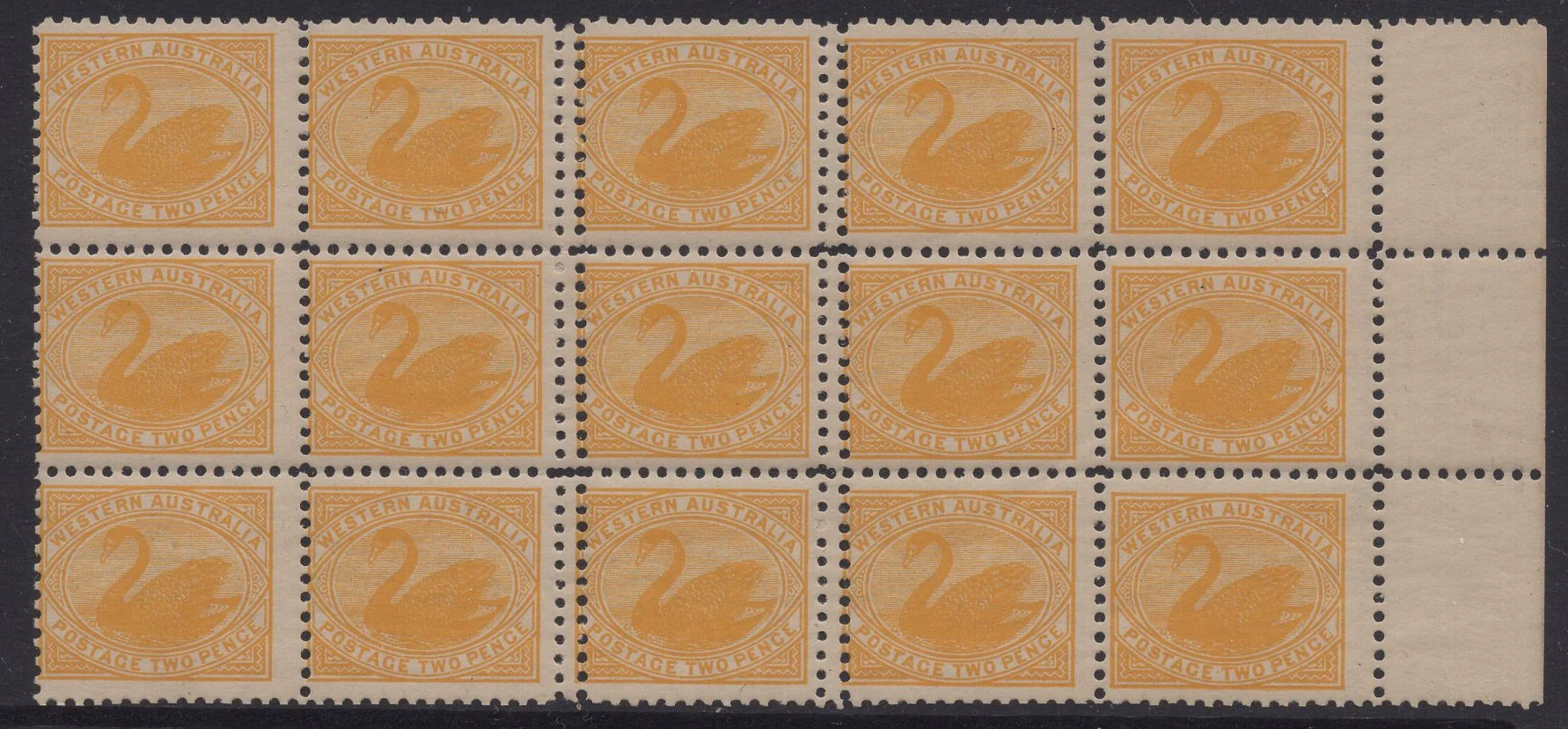 WA Western Australia Australian States SG 152 2d Dull Yellow Double Perf Block