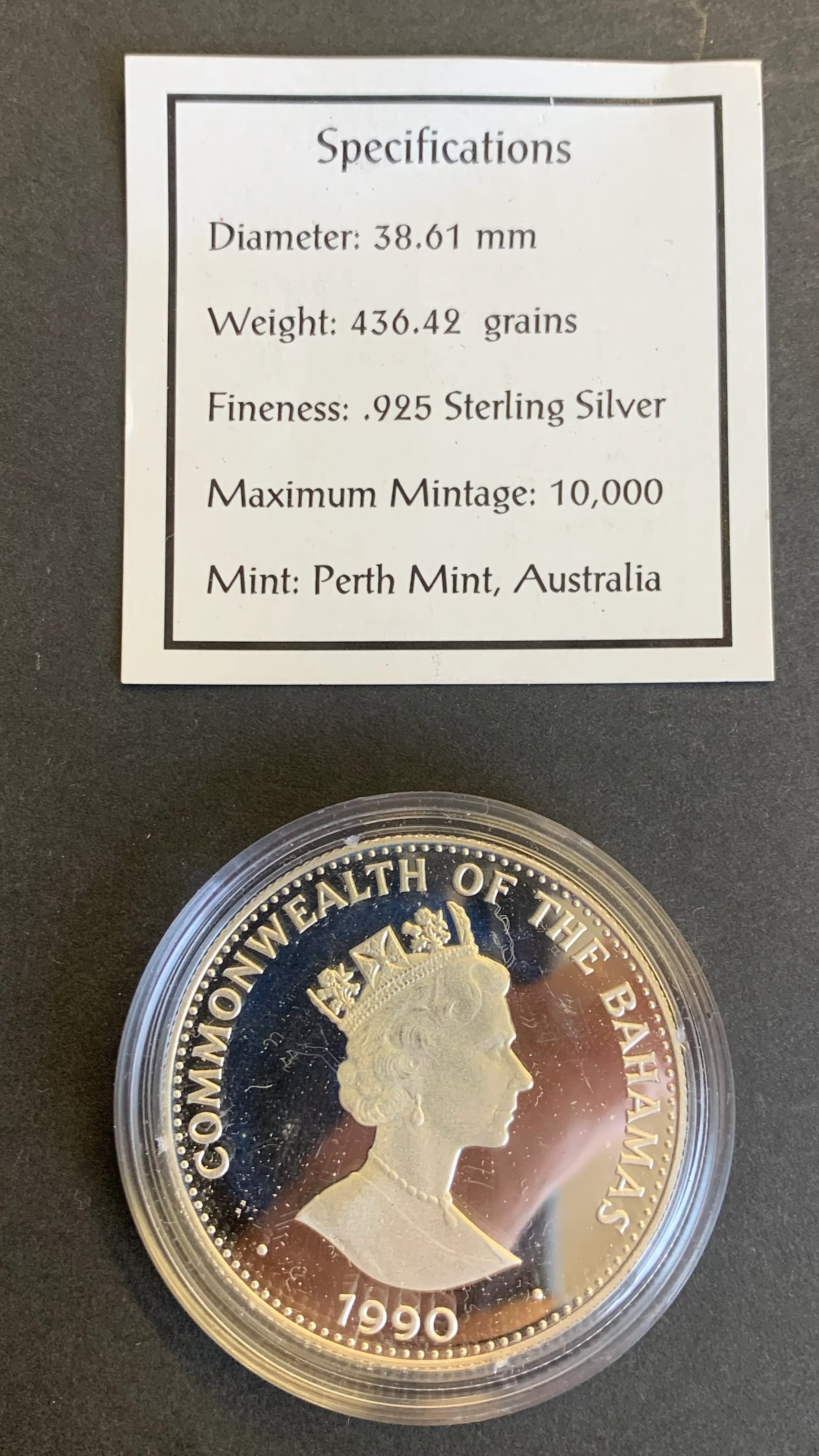 Bahamas 1990 $10 Silver Discovery of The New World Uncirculated coin - Image 2