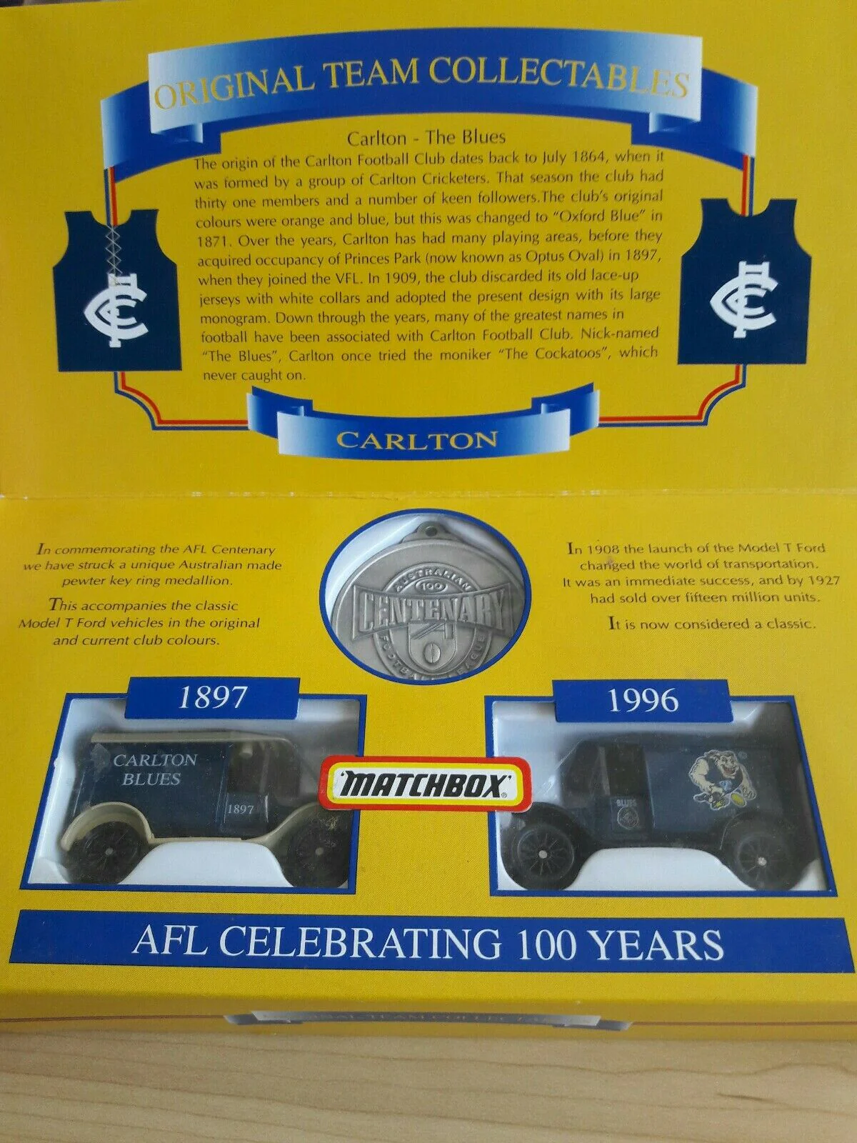 Centenary AFL Original Team Collectables Matchbox Carlton Celebrating 100 Years - Image 2