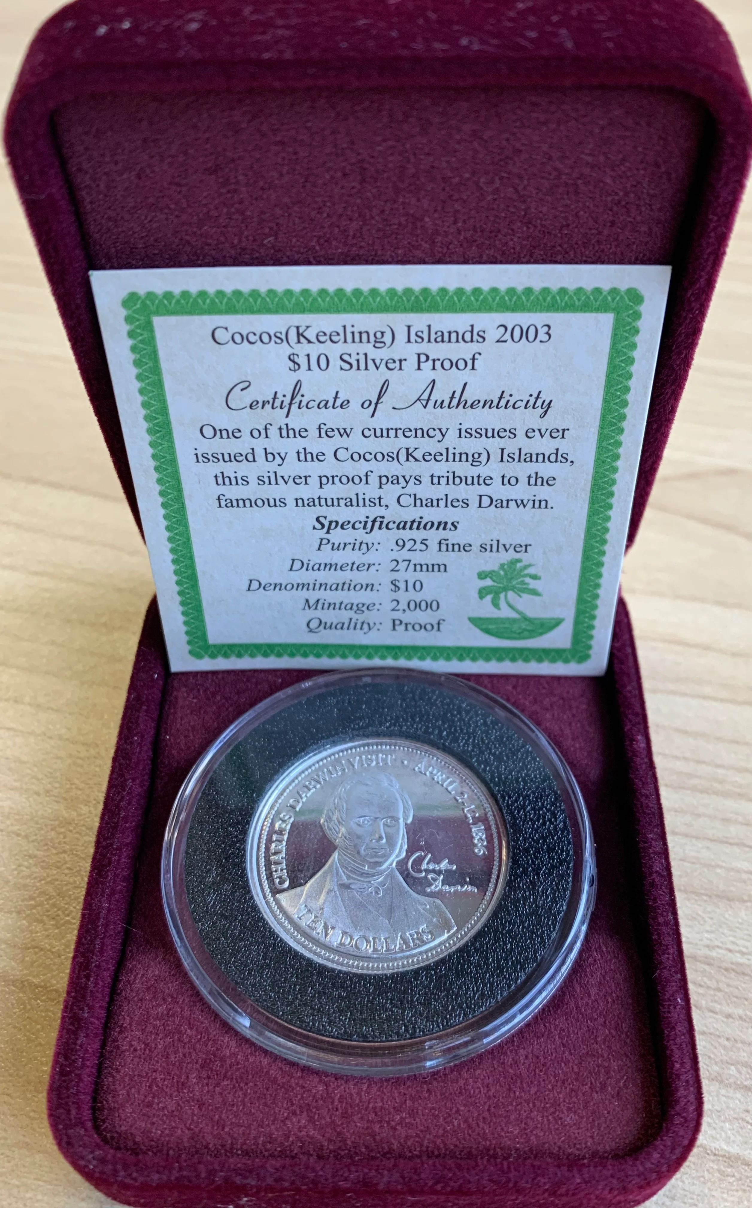 Cocos Keeling Islands 2003 $10 Silver Proof Coin. - Image 2