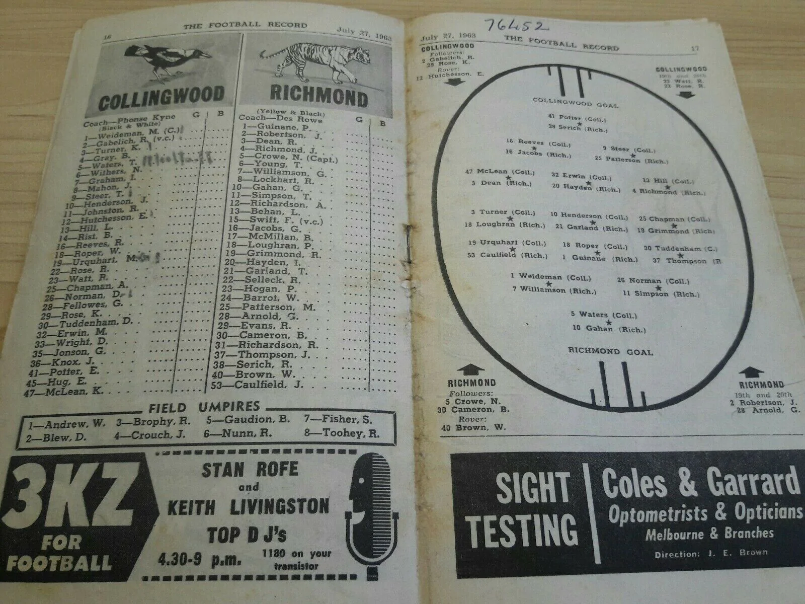 VFL 1963 July 27 Collingwood v Richmond Football Record - Image 2