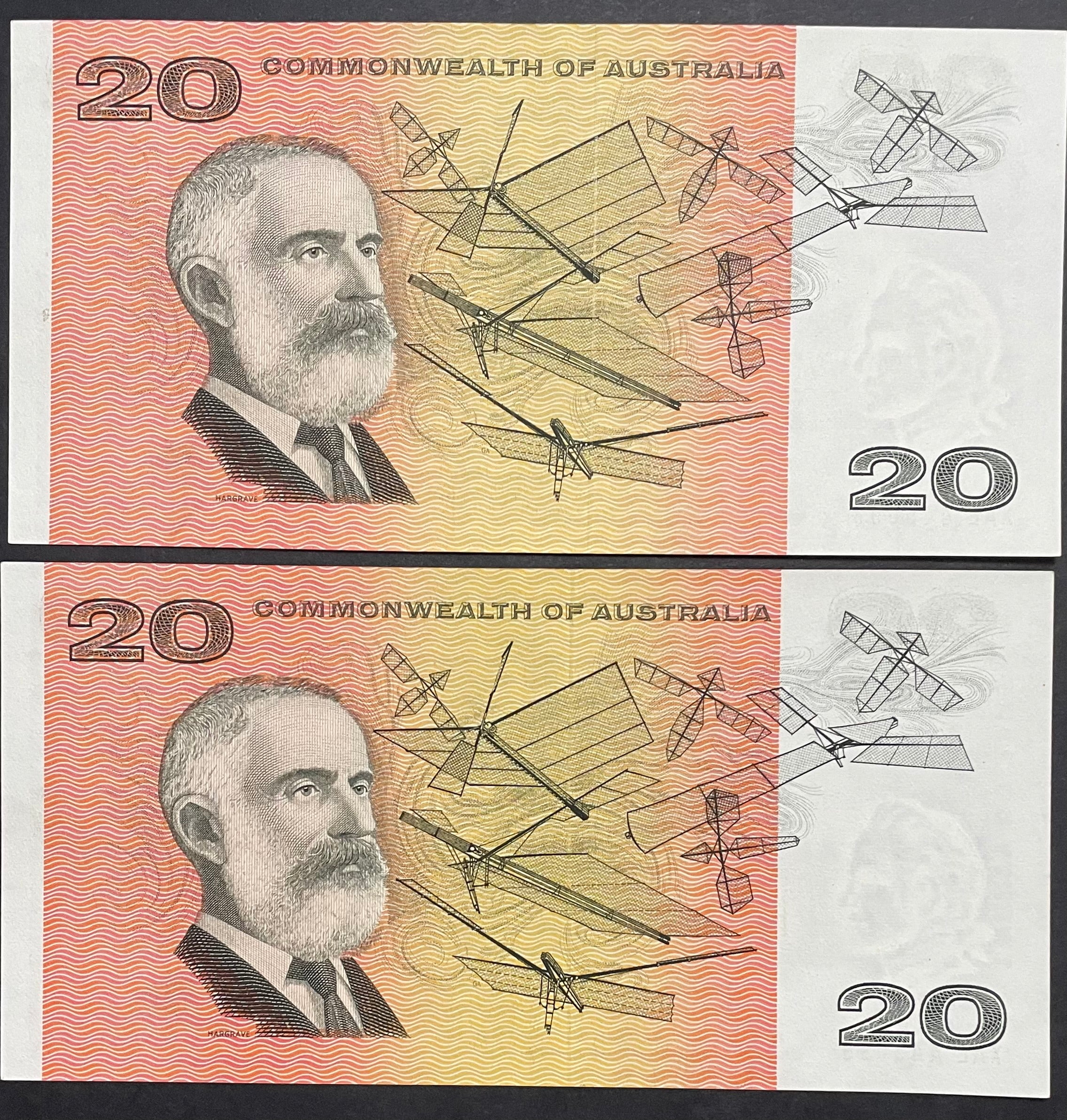 Australia 1972 $20 Commonwealth of Australia Phillips Wheeler Banknote Pair Uncirculated R404 - Image 2