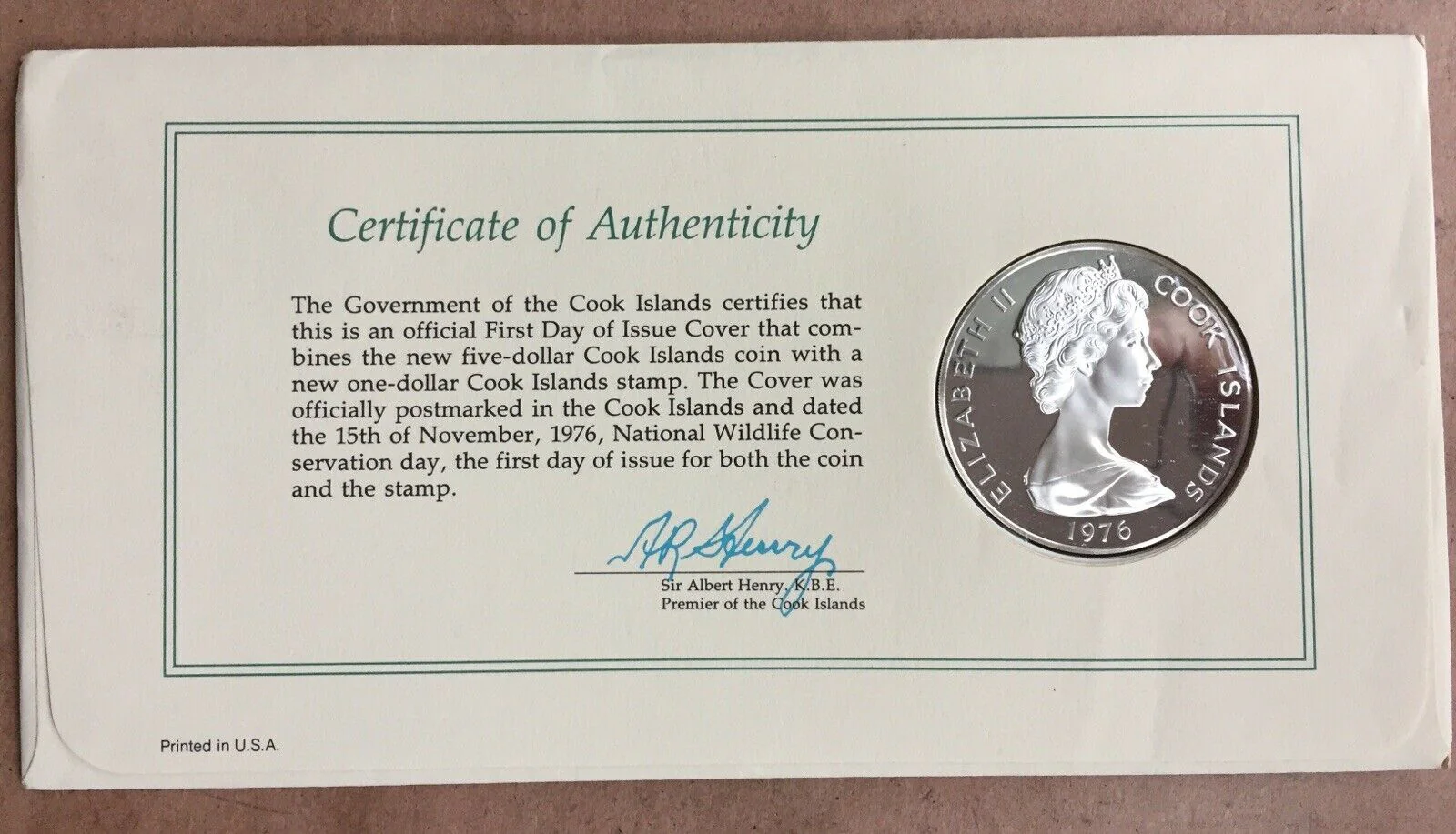 Cook Island 1976 Silver $5 Bird PNC - Image 2