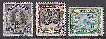 Cook Islands Pacific Islands SG 127/9 1938 Set of 3 KGVI canoes palms MUH
