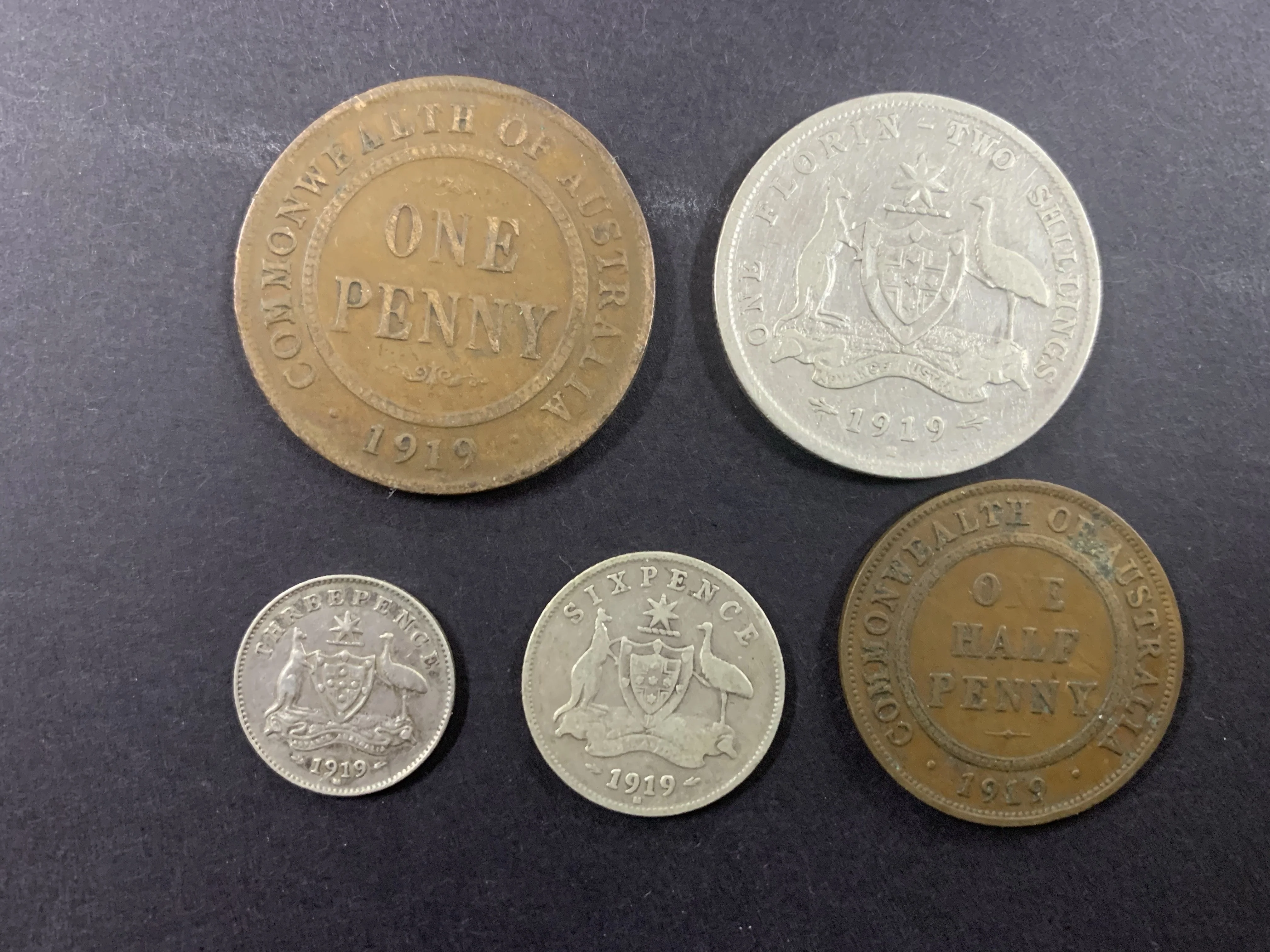 Australia 1919 Pre Decimal 5 Coin Set including 3 silver