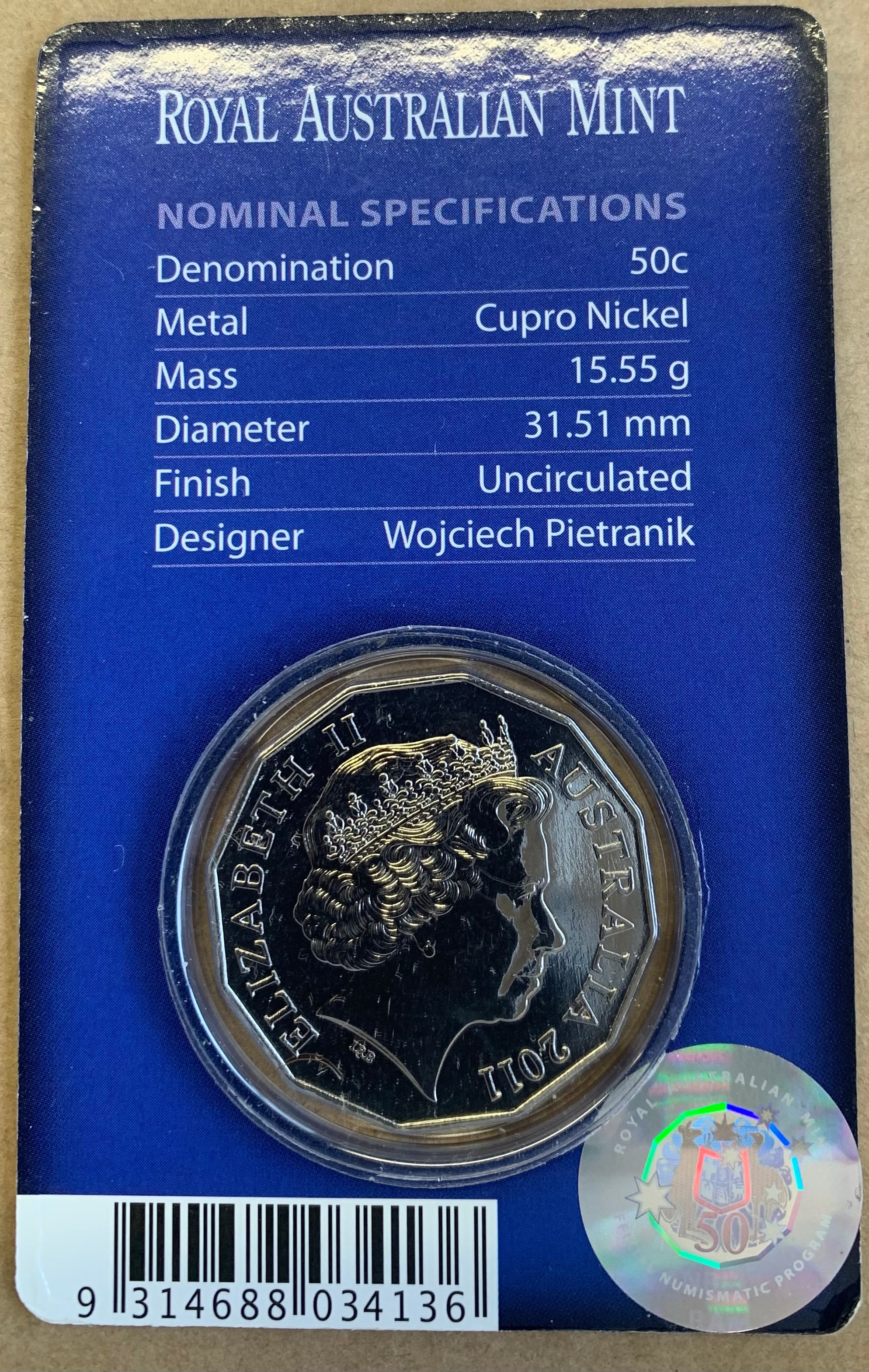 2011 Australia 50c Fifty Cents Uncirculated Coin 60th Anniversary of National Service - Image 2