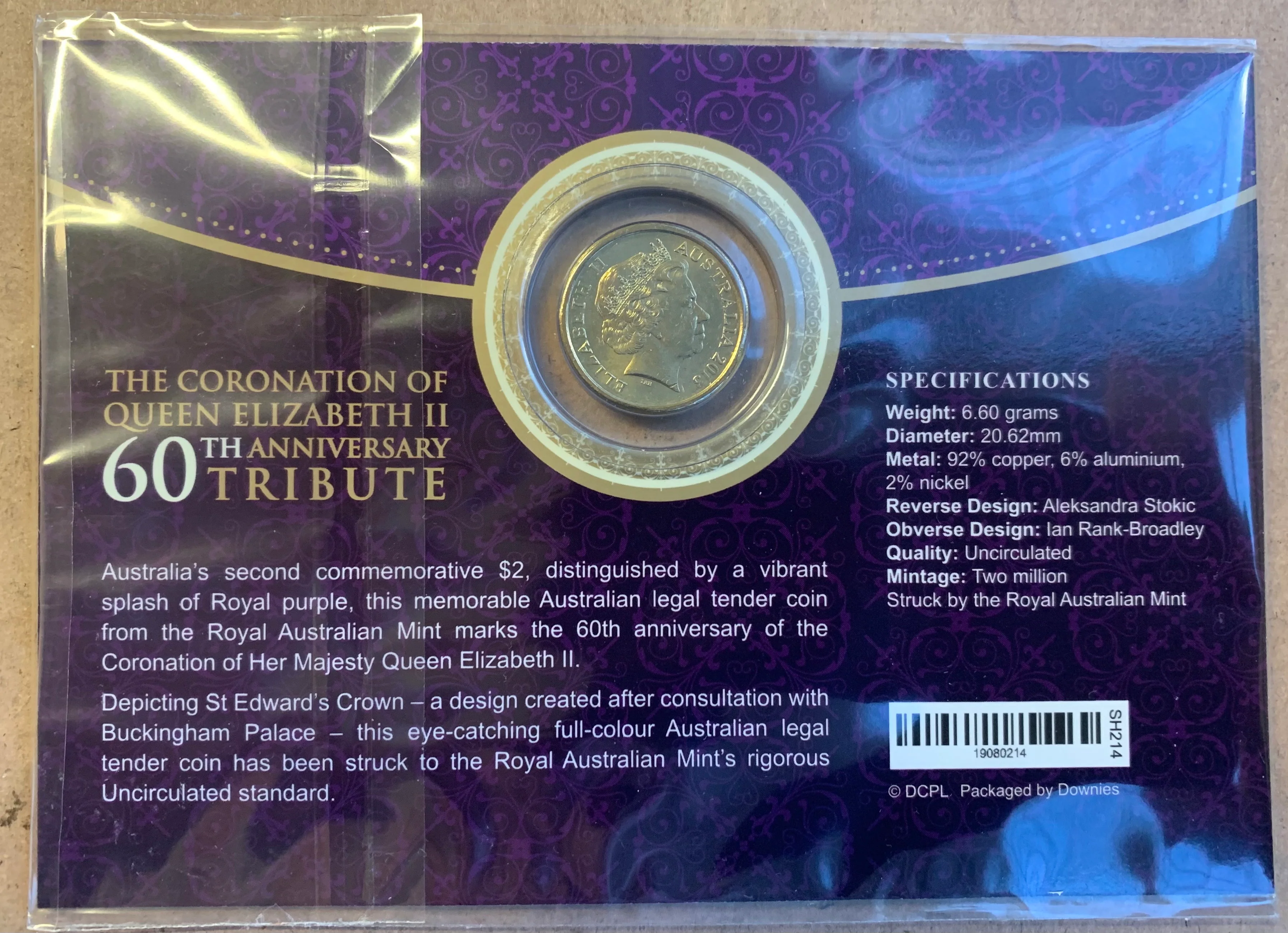 Australia 2013 $2 Coloured coin for 60th Anniversary of the Coronation of Her Majesty Queen Elizabeth ll, no mintmark. Uncirculated Coin - Image 2