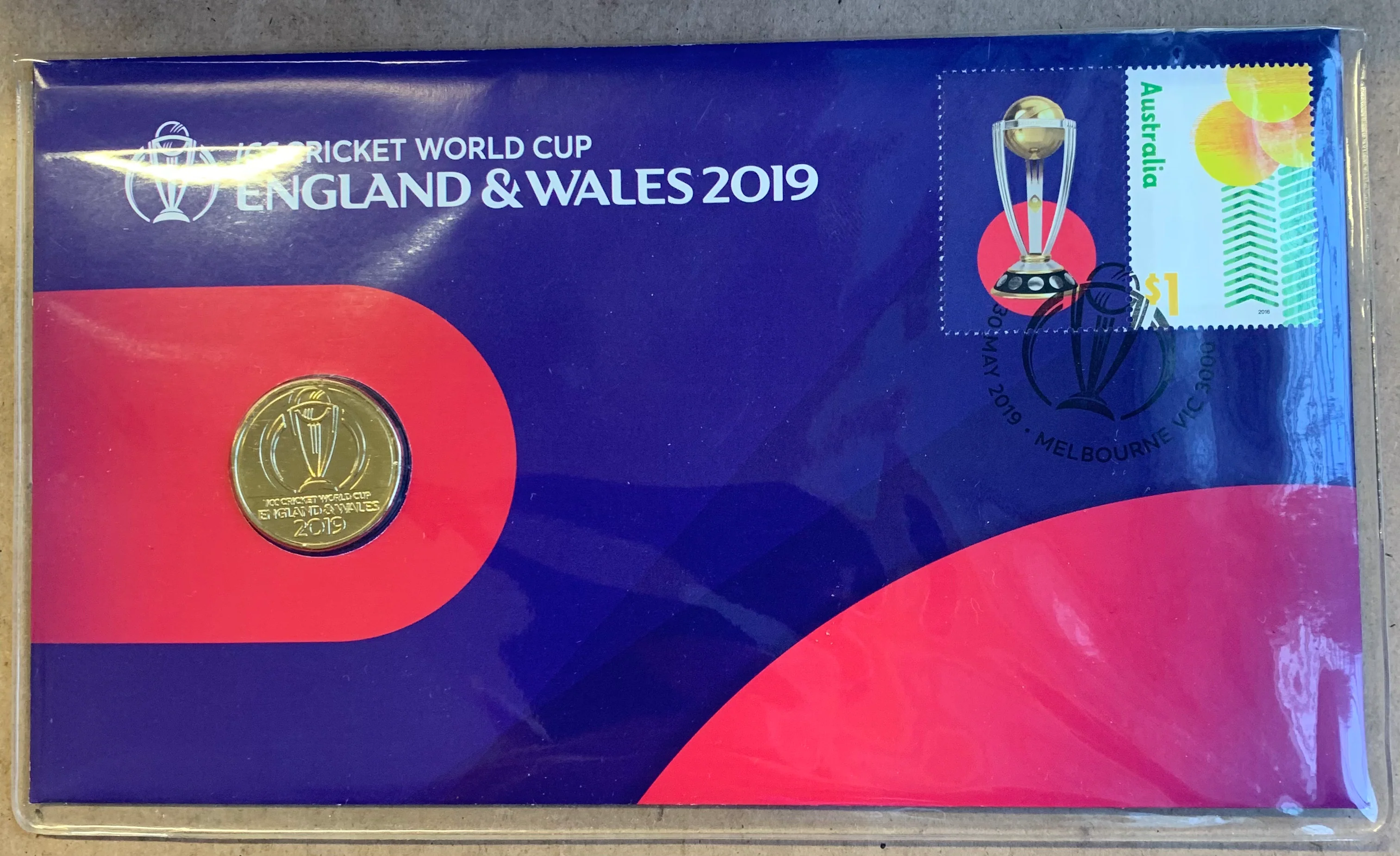 2019 Australia $1 ICC Cricket World Cup PNC with $1 coin and stamp