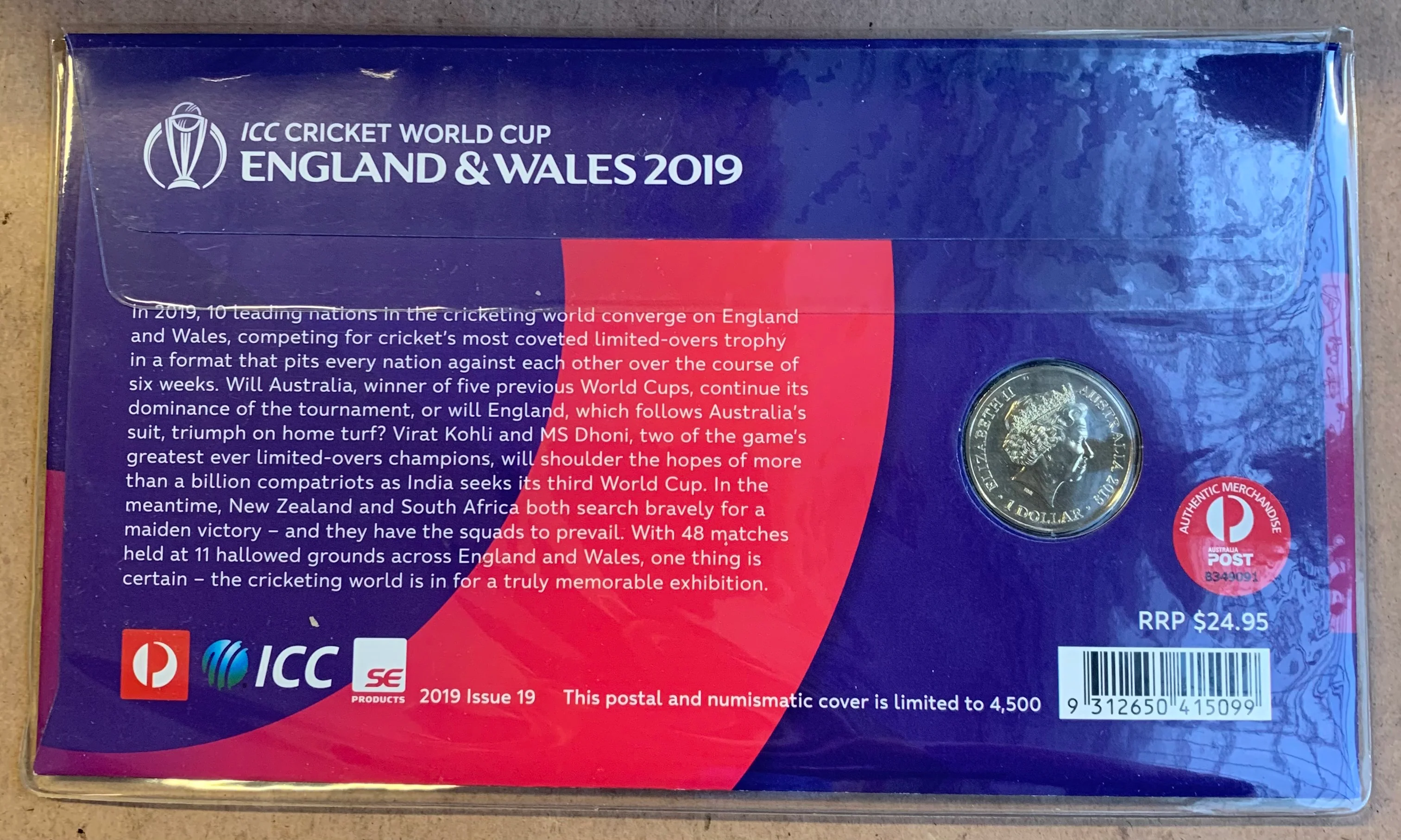 2019 Australia $1 ICC Cricket World Cup PNC with $1 coin and stamp - Image 2