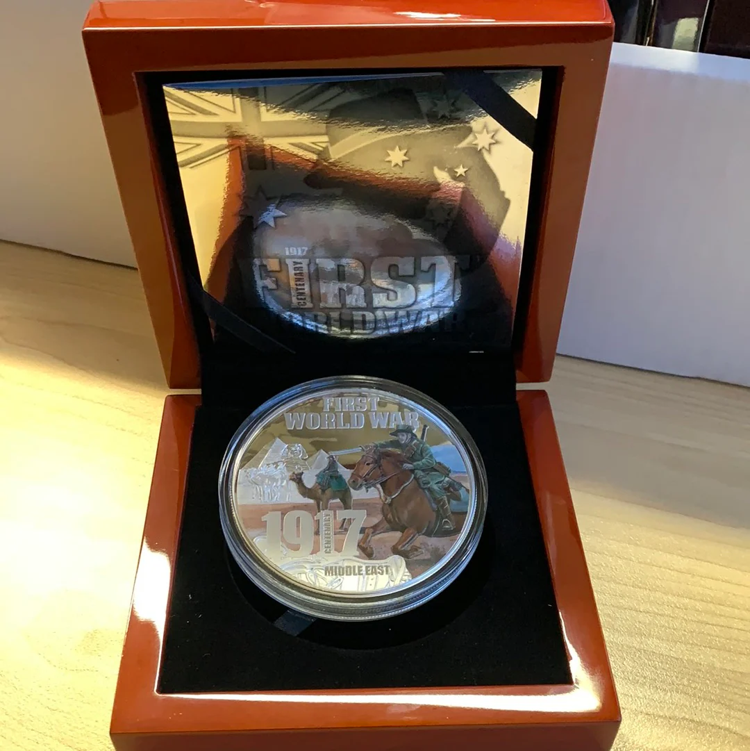 Niue 2017 $10 First World War Series, Middle East 5oz 999 Silver Coin in box with Certificate