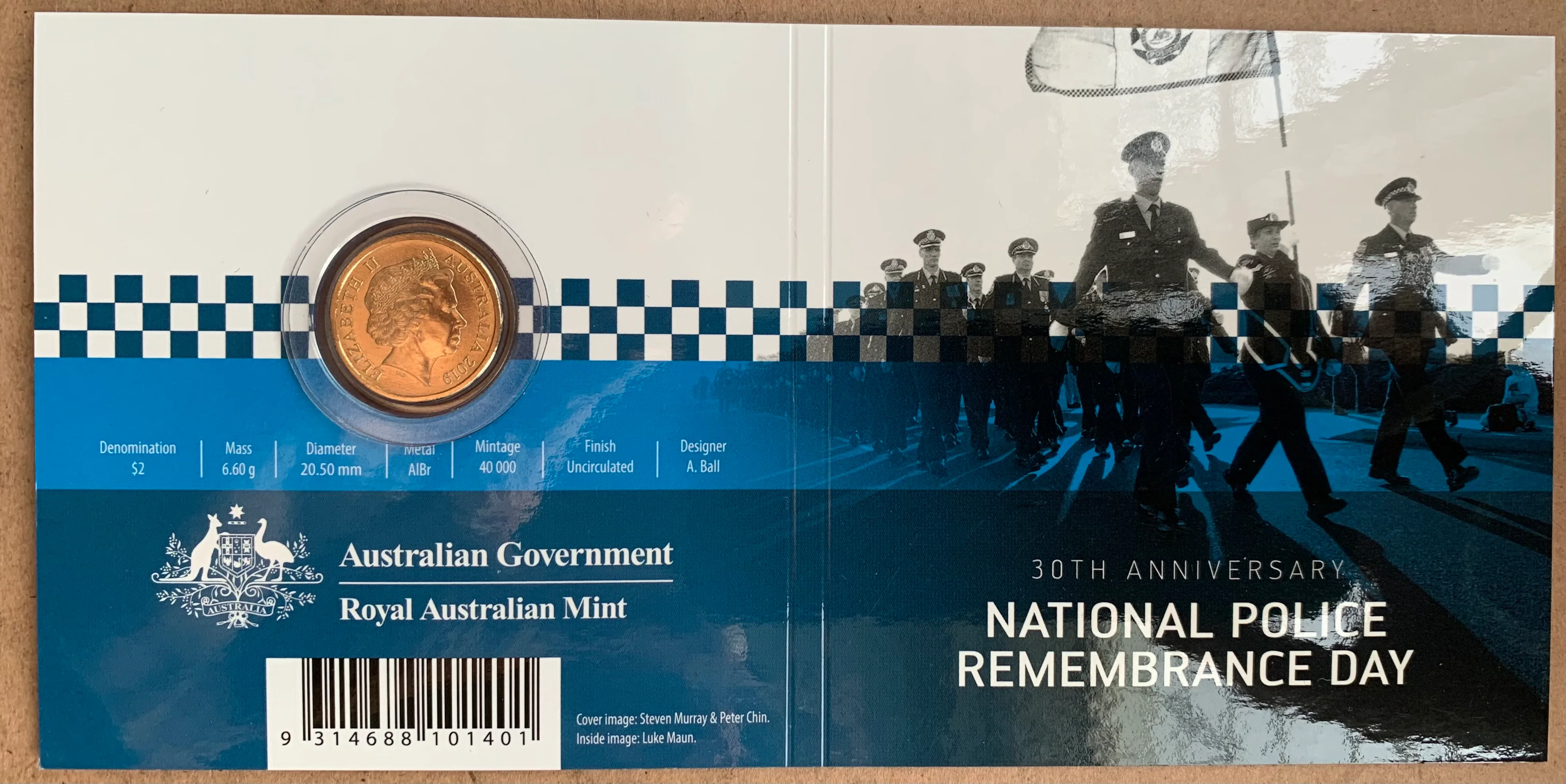2019 $2 30th Anniversary National Police Remembrance Day C Mintmark Coloured Coin - Image 2