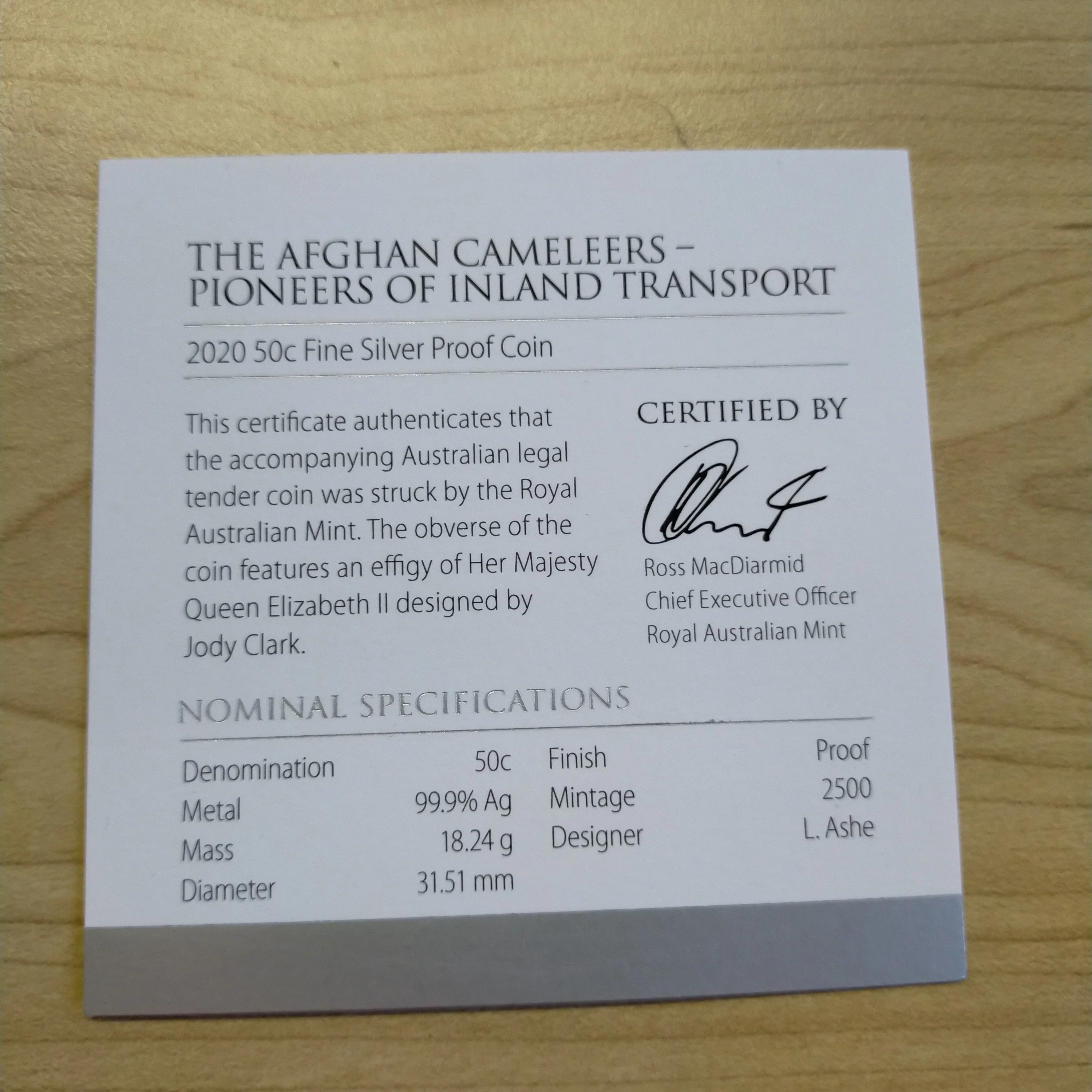Australia 2020 Royal Australian Mint 50c Afghan Cameleers 1/2oz .999 Proof Silver Coin - Image 4