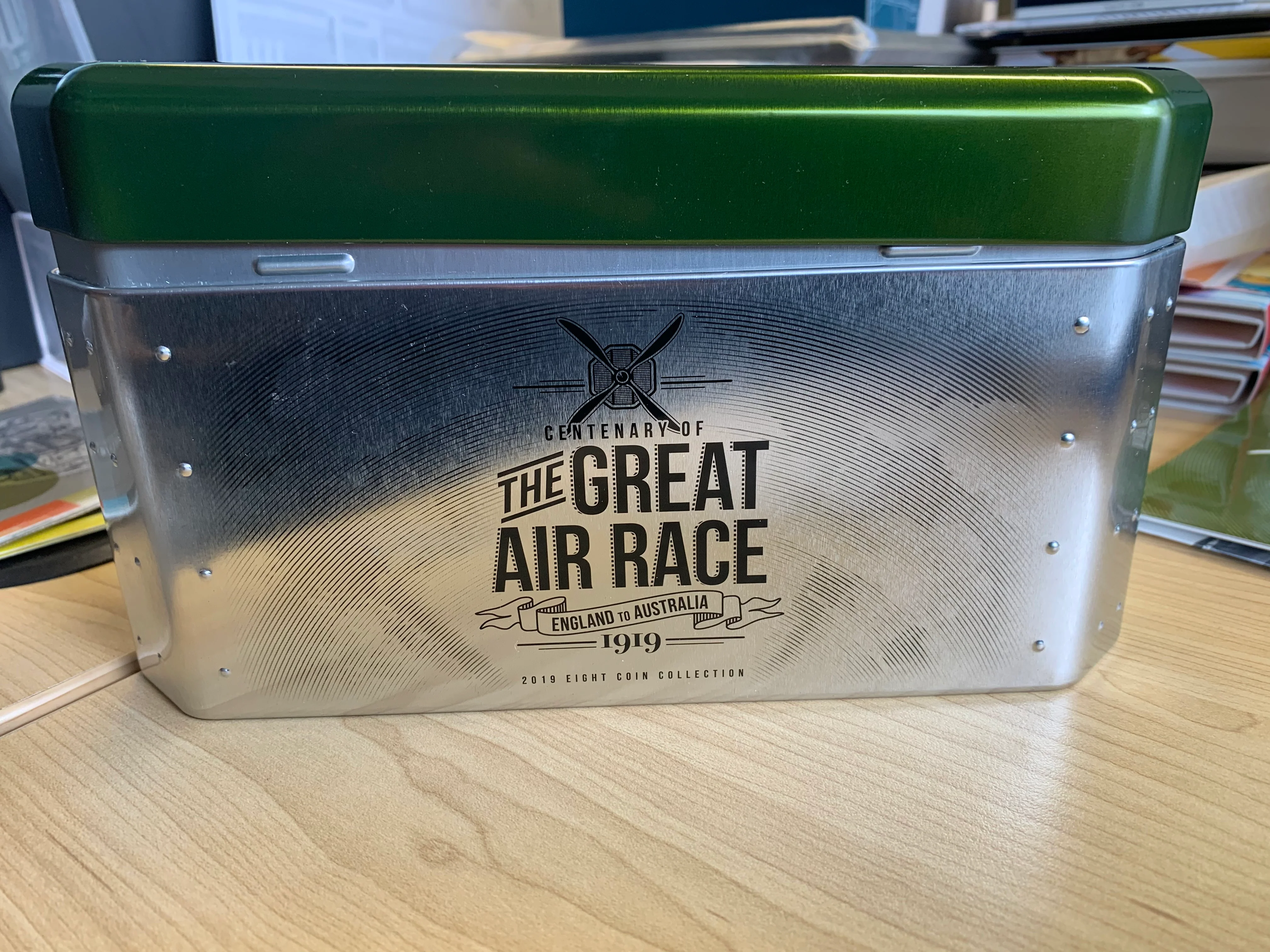 Australia 2019 Royal Australian Mint $1 Centenary of The Great Air Race set of 8 coloured Coins in attractive commemorative tin
