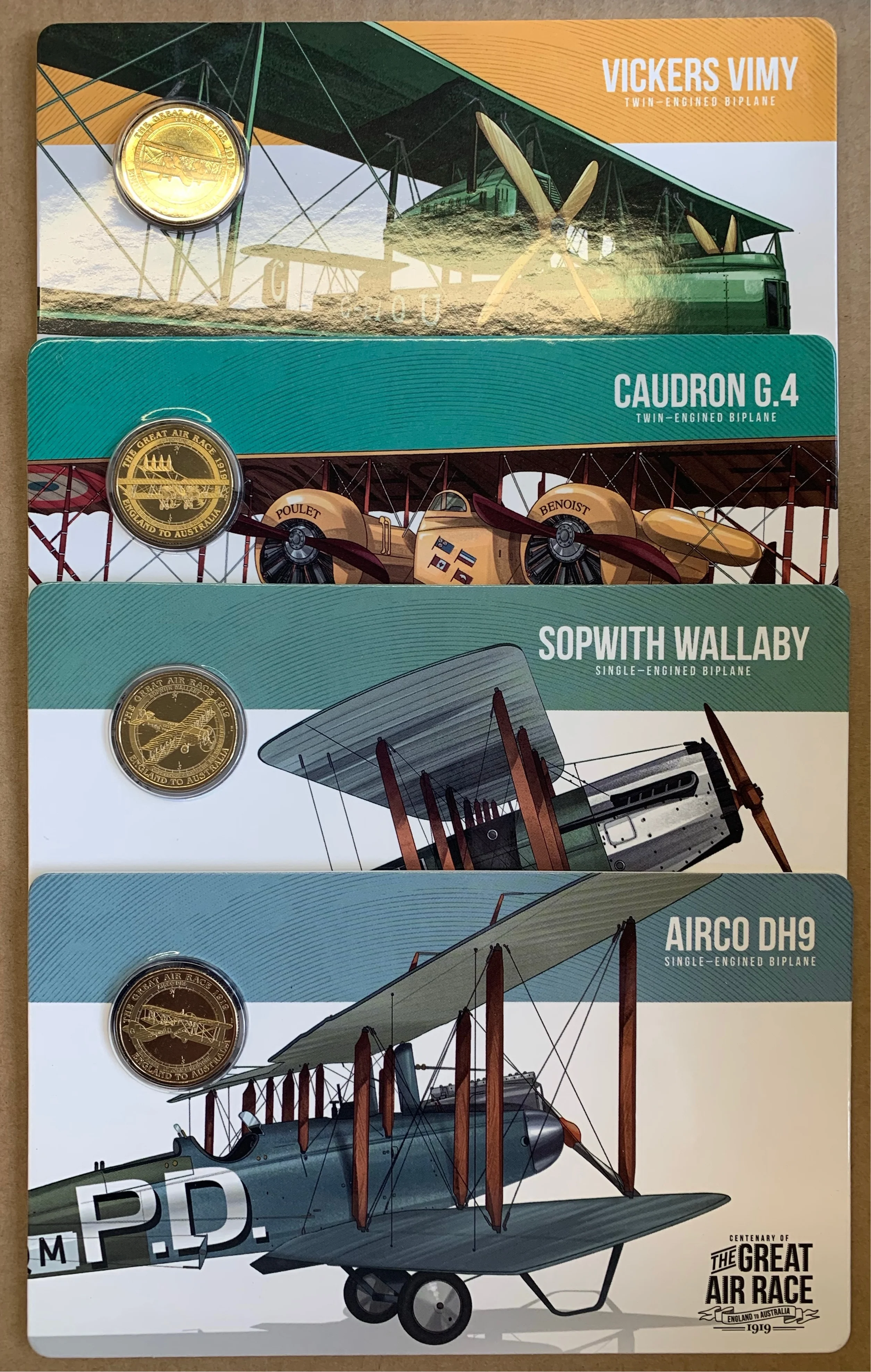 Australia 2019 Royal Australian Mint $1 Centenary of The Great Air Race set of 8 coloured Coins in attractive commemorative tin - Image 3