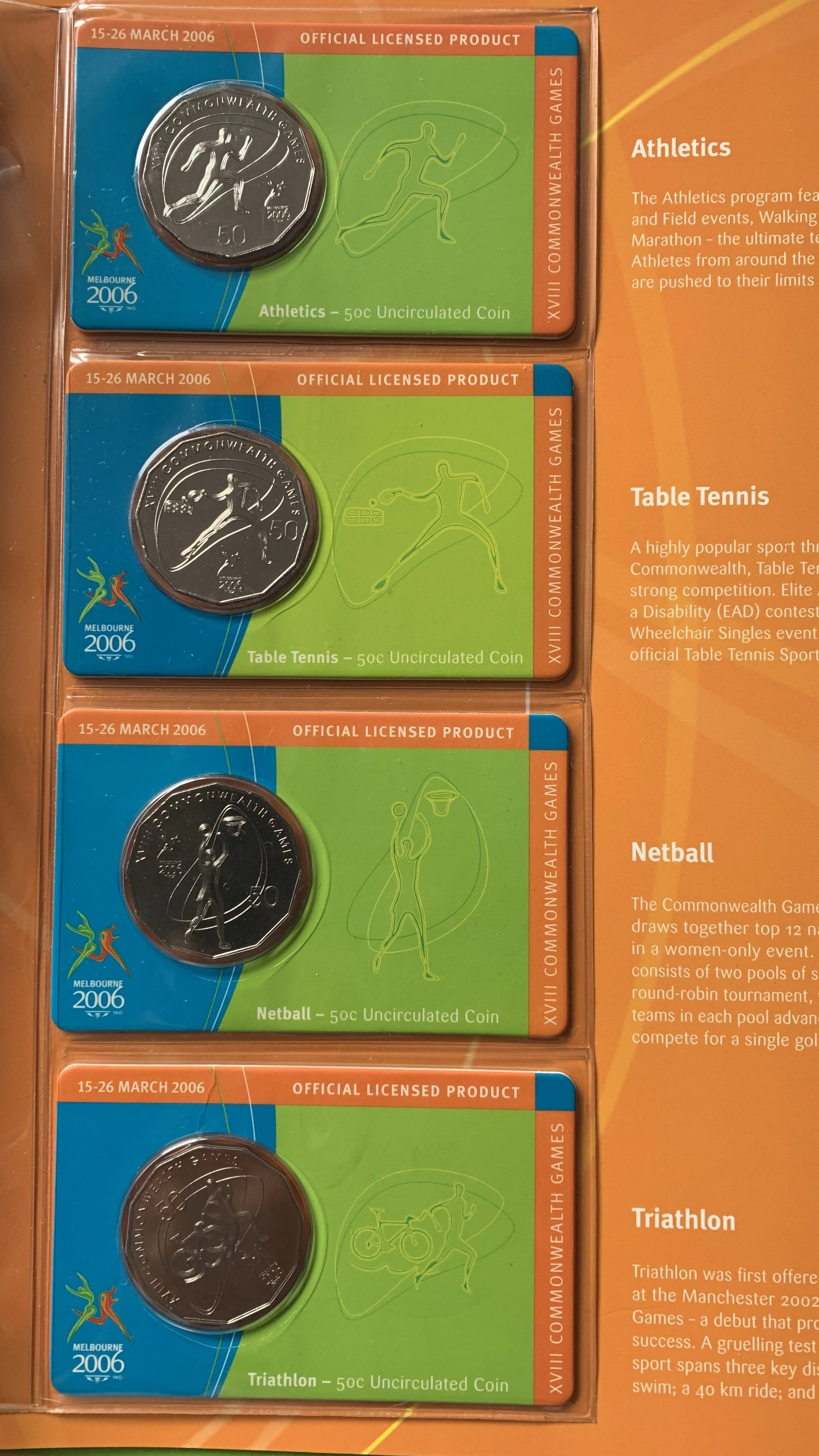2006 Australia 50c Fifty Cents Uncirculated Commonwealth Games set of 18 coins - Image 6