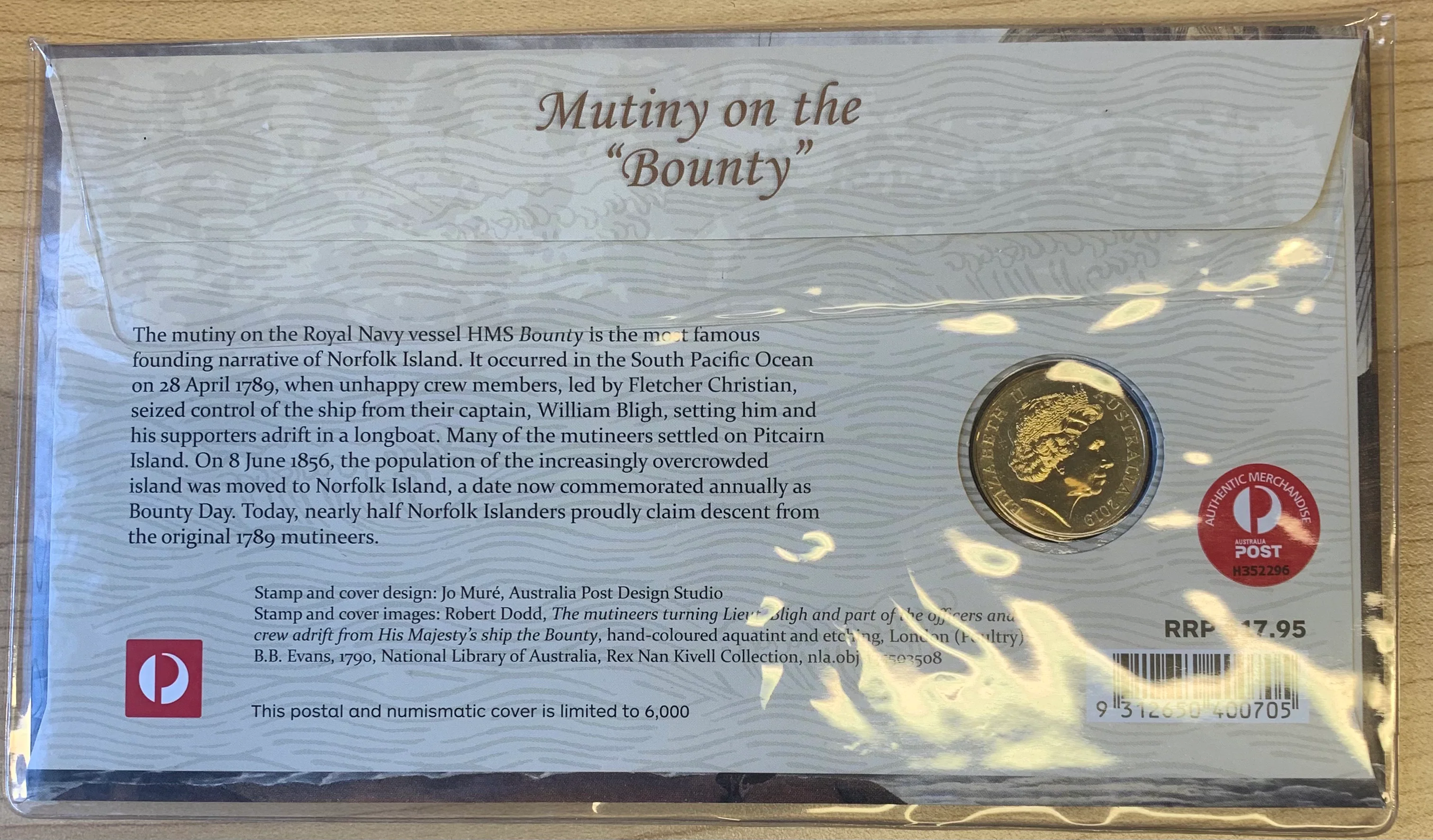 2019 Norfolk Island Australia  Bounty Mutiny PNC with $1 coin - Image 2