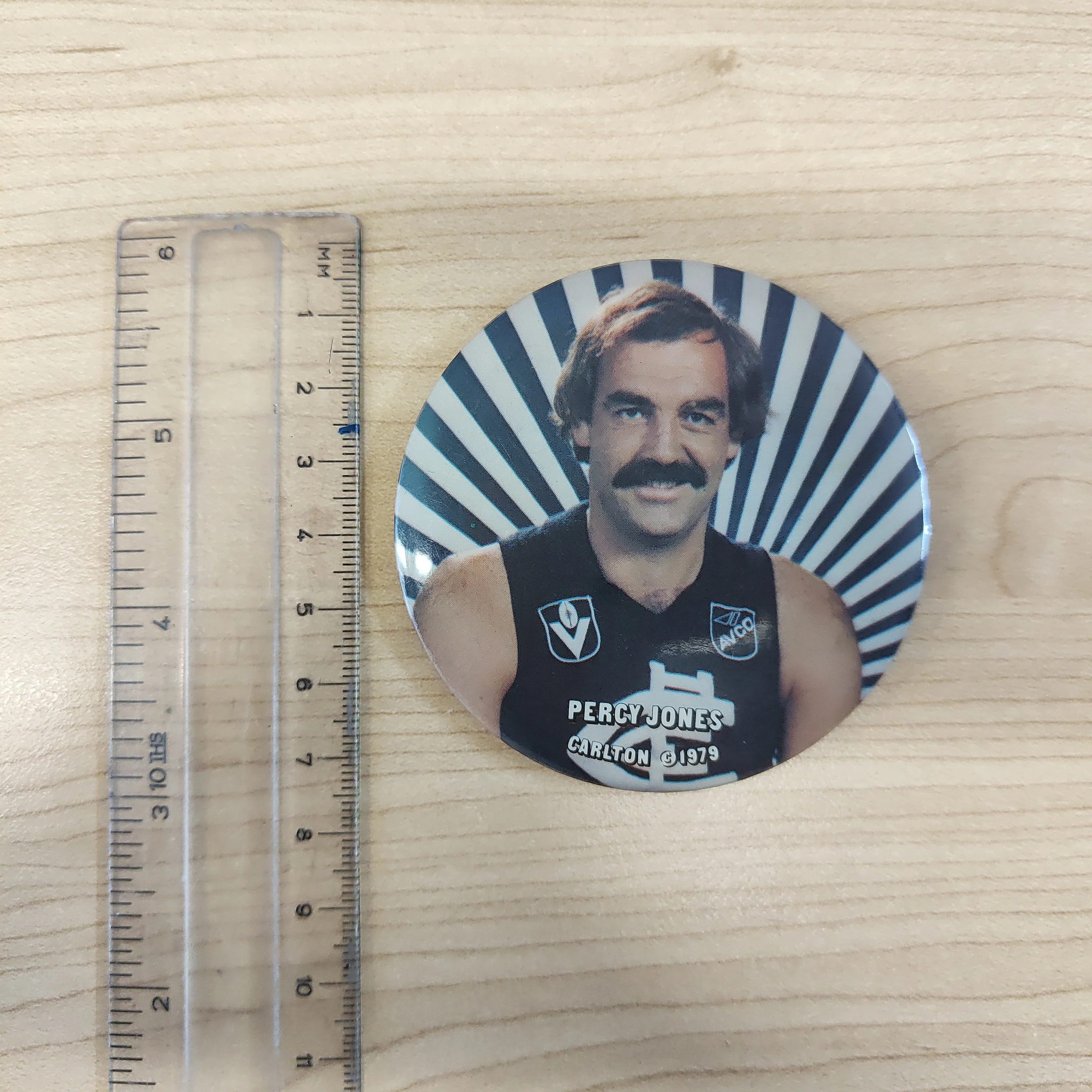 Carlton Football Club Vintage Player Button Badge 1979 Percy Jones - Image 3