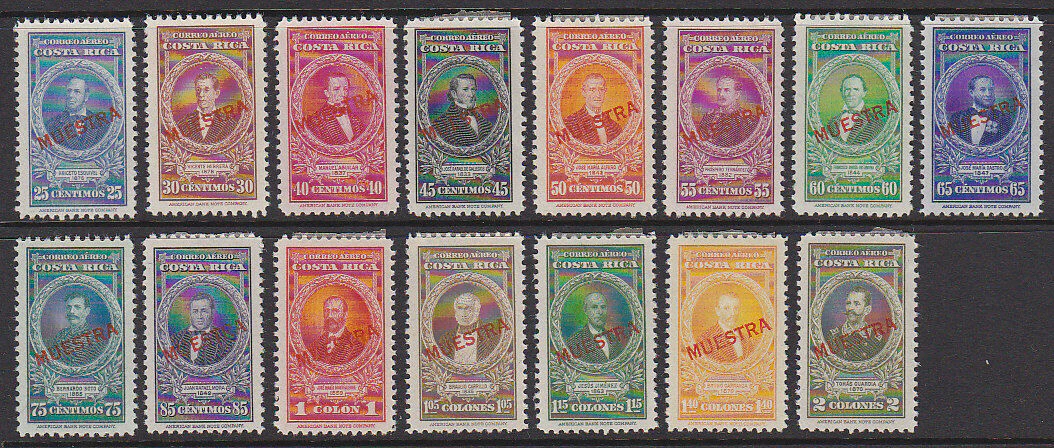 Costa Rica SG 332-67 Part set Portraits + date 15 values optd Specimen MLH
