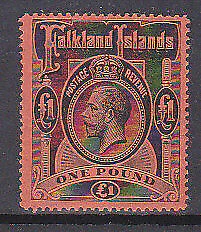 Falkland Islands SG 69 £1 black/red KGV Mint Hinged. Stamp