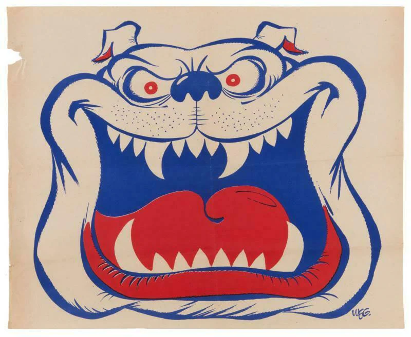 FOOTSCRAY, 1954 WEG PREMIERSHIP POSTER SHOWING THE BULLDOG, WITH WEG'S SIGNATURE
