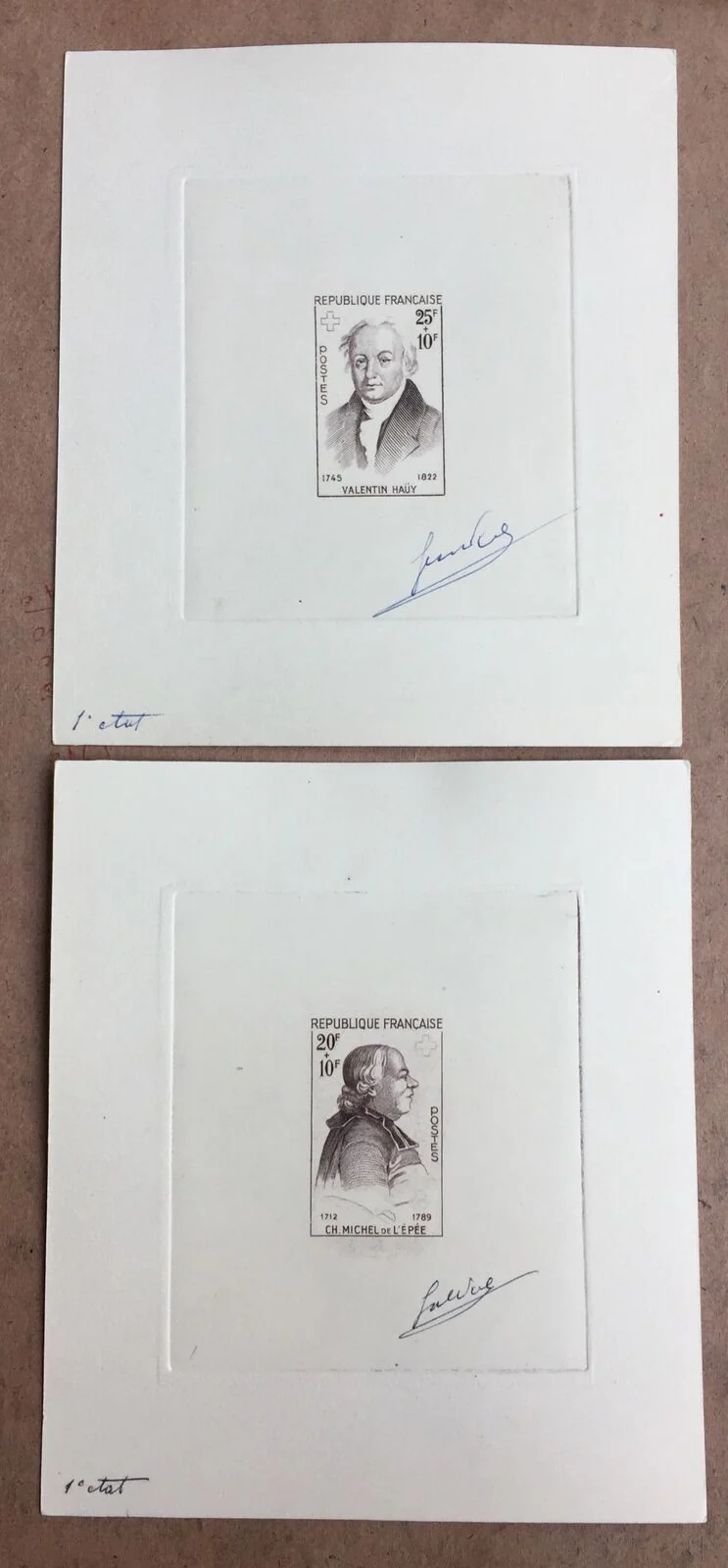 France 1959 Red Cross Fund Set. 1st State Artist Signed Die Proof SG1448/9
