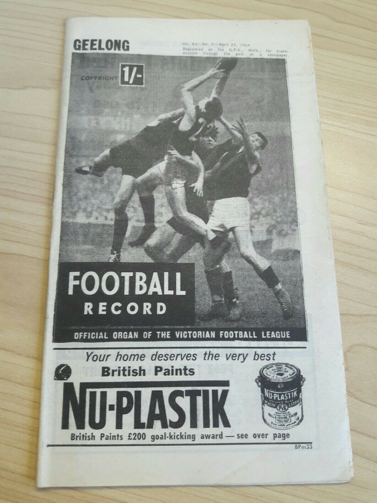 Geelong Vs Collingwood 1964 Footy Record
