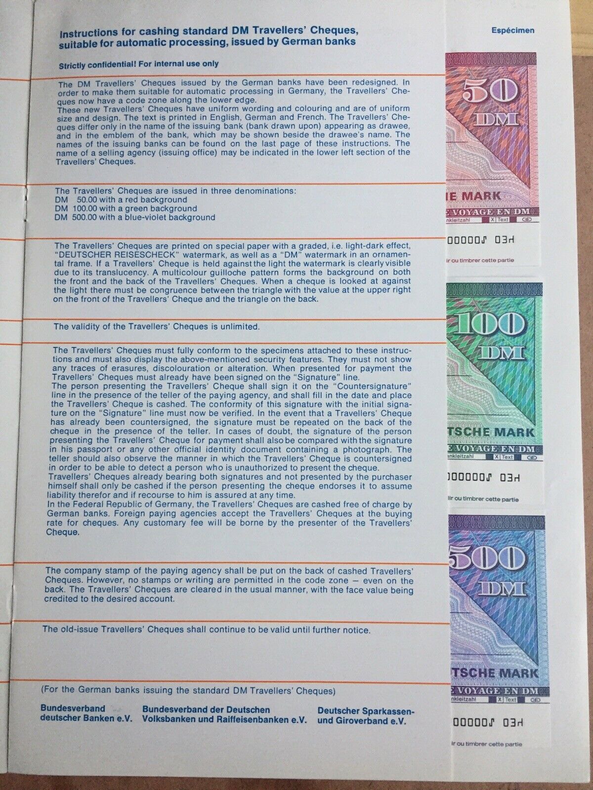 Germany 1975 Set Of Travellers Cheques Overprinted Specimen In Official Folder - Image 3