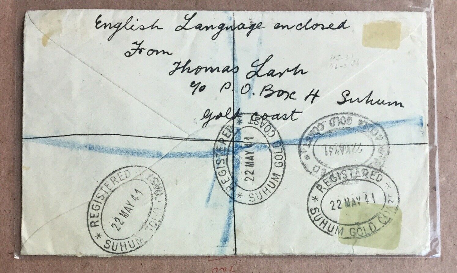 Gold Coast 1941 King George VI Registered Cover Passed By Censor to Liverpool - Image 2