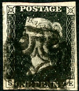 GB Great Britain United Kingdom 1840 1d Penny Black (SE) Used