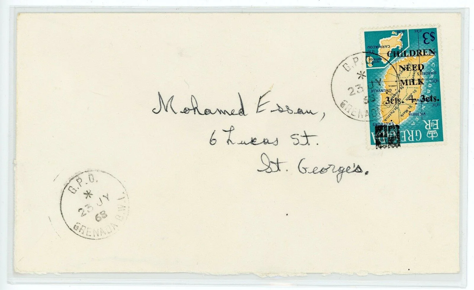 Grenada SG297a $3 error  Inverted Overprint "Children Need Milk" Cover