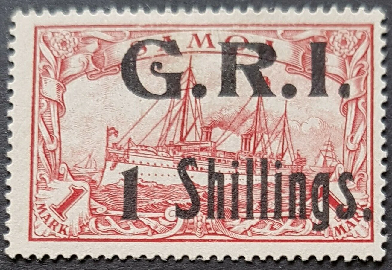 GRI on German Samoa NZ SG 110, 1 shilling on 1 mark, broken I variety Superb MLH
