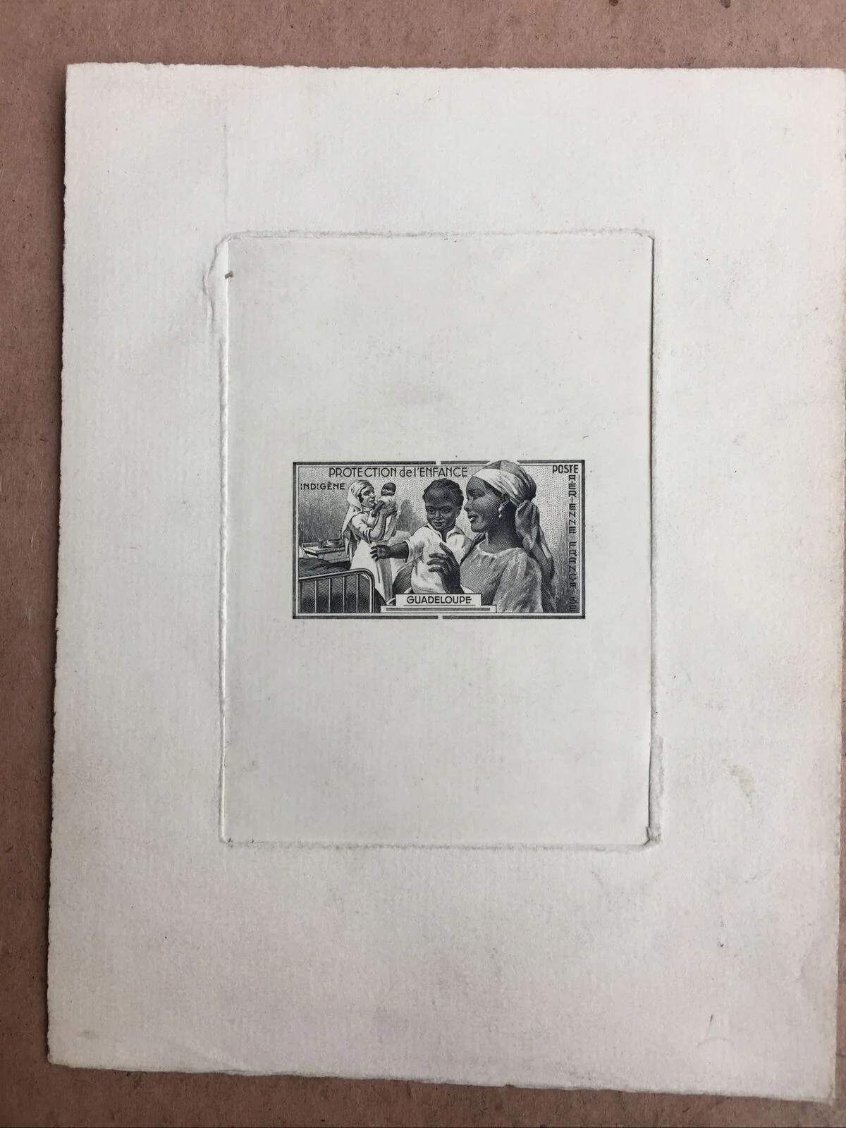 Guadeloupe Child Protection Artist Die Proof. Unissued Airmail Stamp.