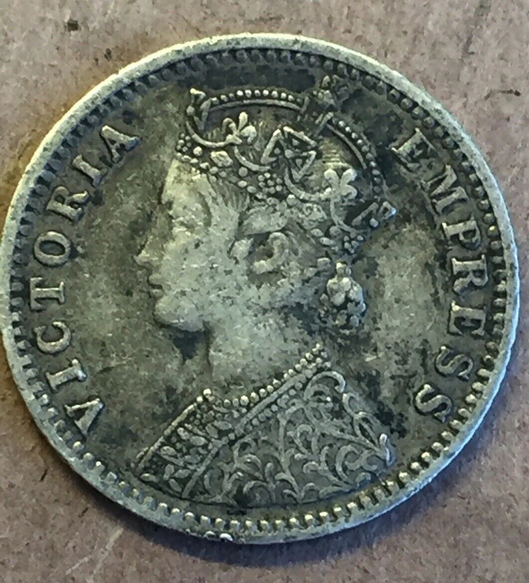 India 1897 Queen Victoria Silver 1/4 Rupee. Very Fine Condition. - Image 2