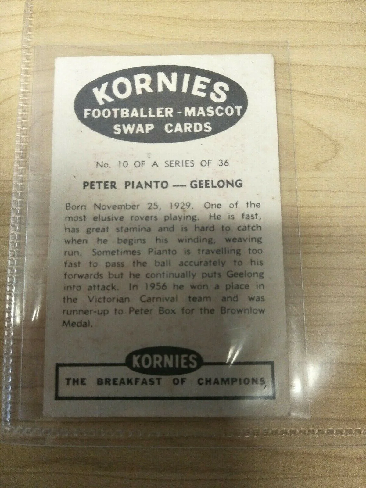 Kornies Footballer Mascot Swap Cards Peter Pianto Geelong Card - Image 2