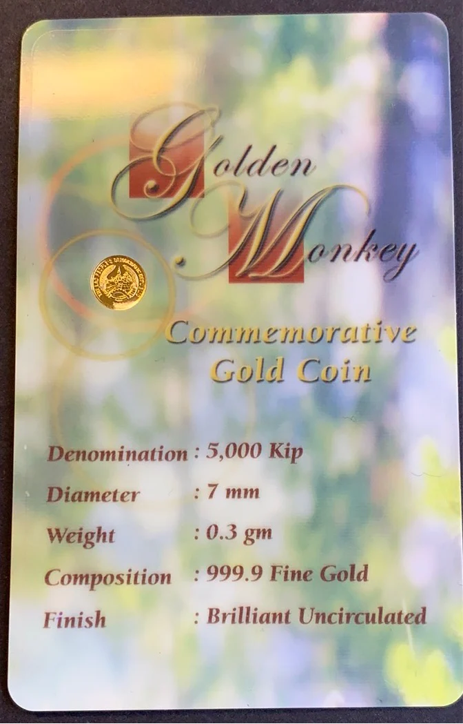 Laos 2004 5,000 Kip Golden Monkey Gold Coin. - Image 5