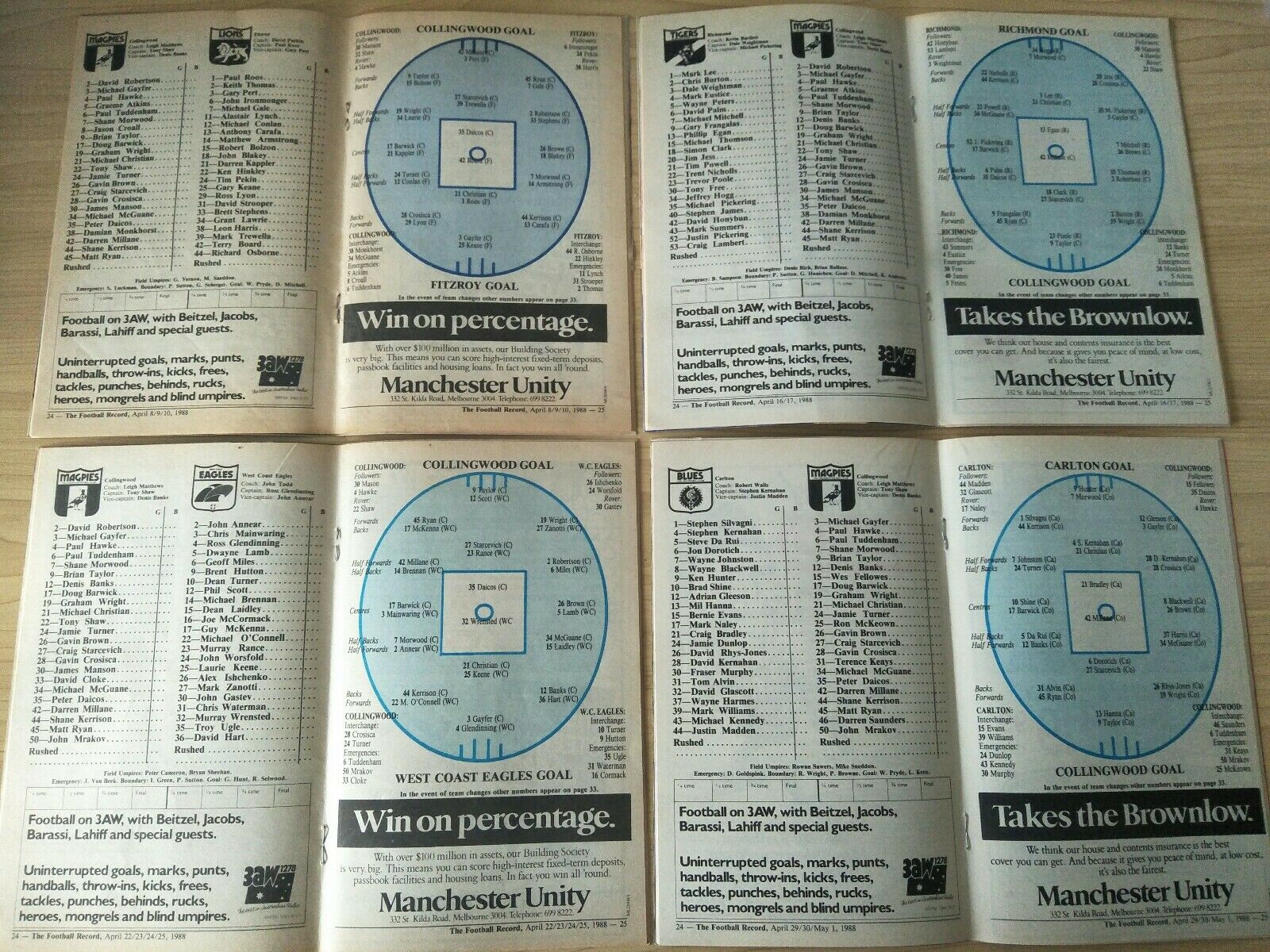 Lot Of 1988 VFL Football Records Collingwood Games x 21 - Image 2