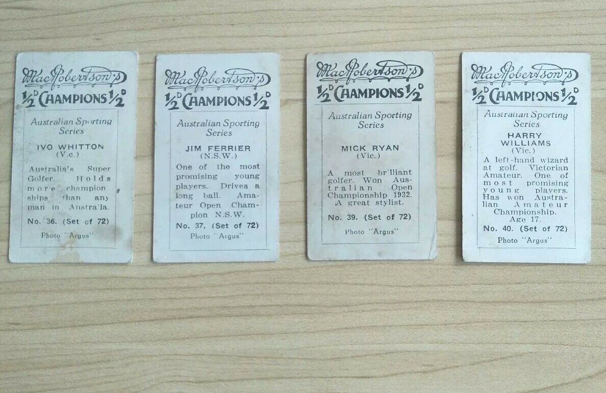 Mac Robertson's 1/2 D Champions Cards Australian Sporting Series Golf - Image 2
