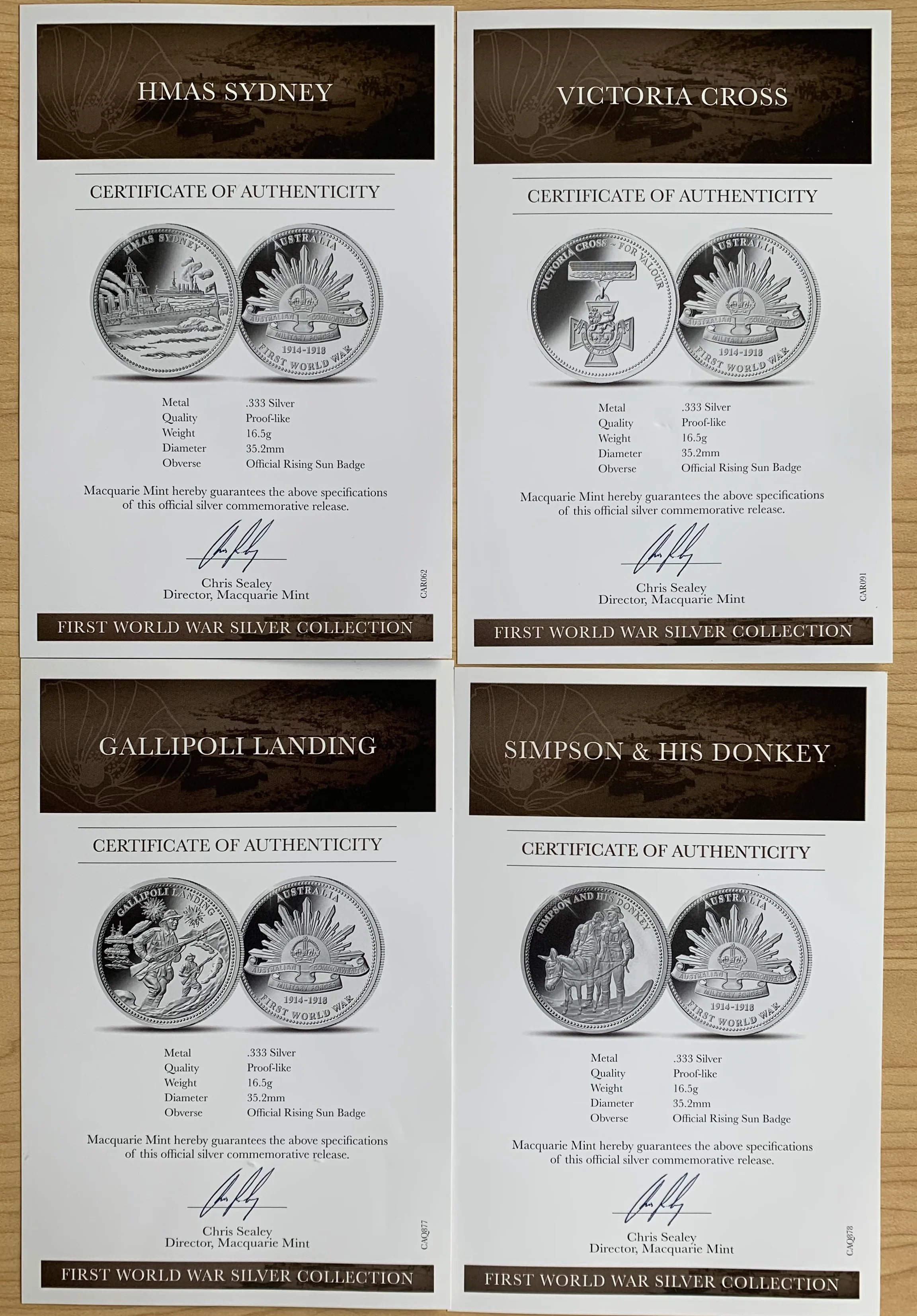 Macquarie Mint First World War Silver 10 Medallion Collection with Gold Coin - Image 3