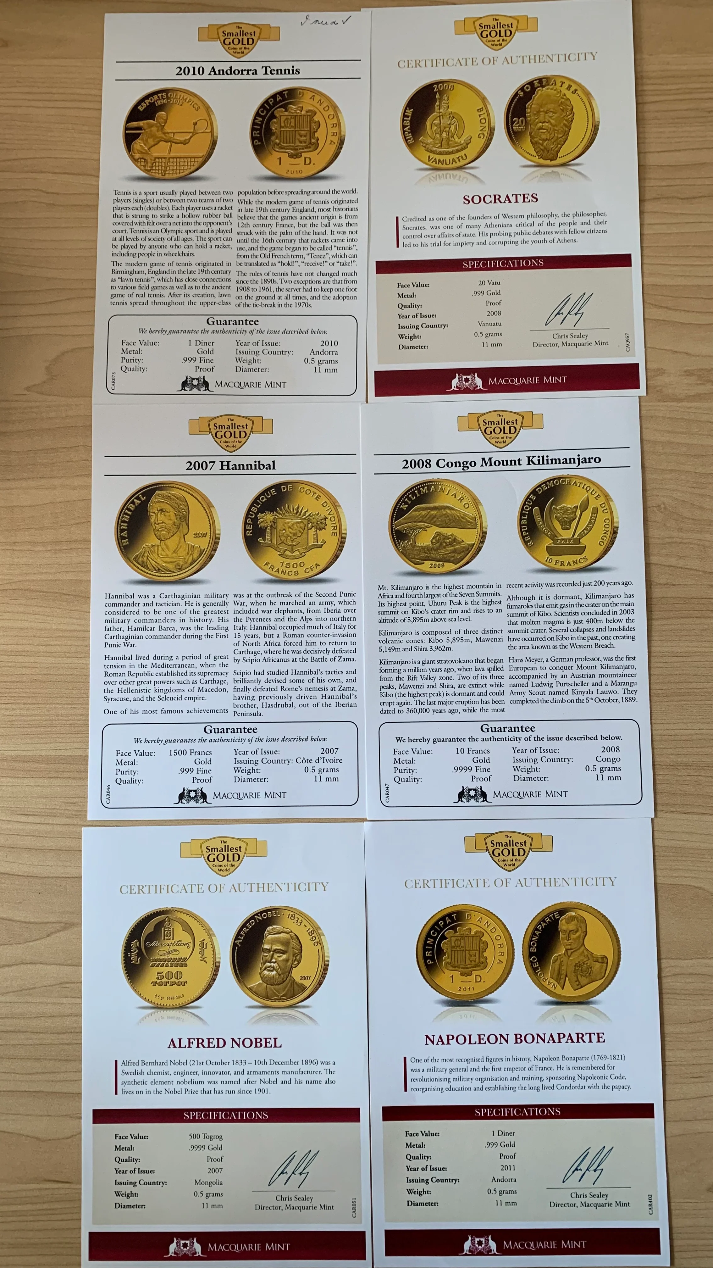 Macquarie Mint "The Smallest Gold Coins of The World" Collection 44 x .5 gram gold coins - Image 10